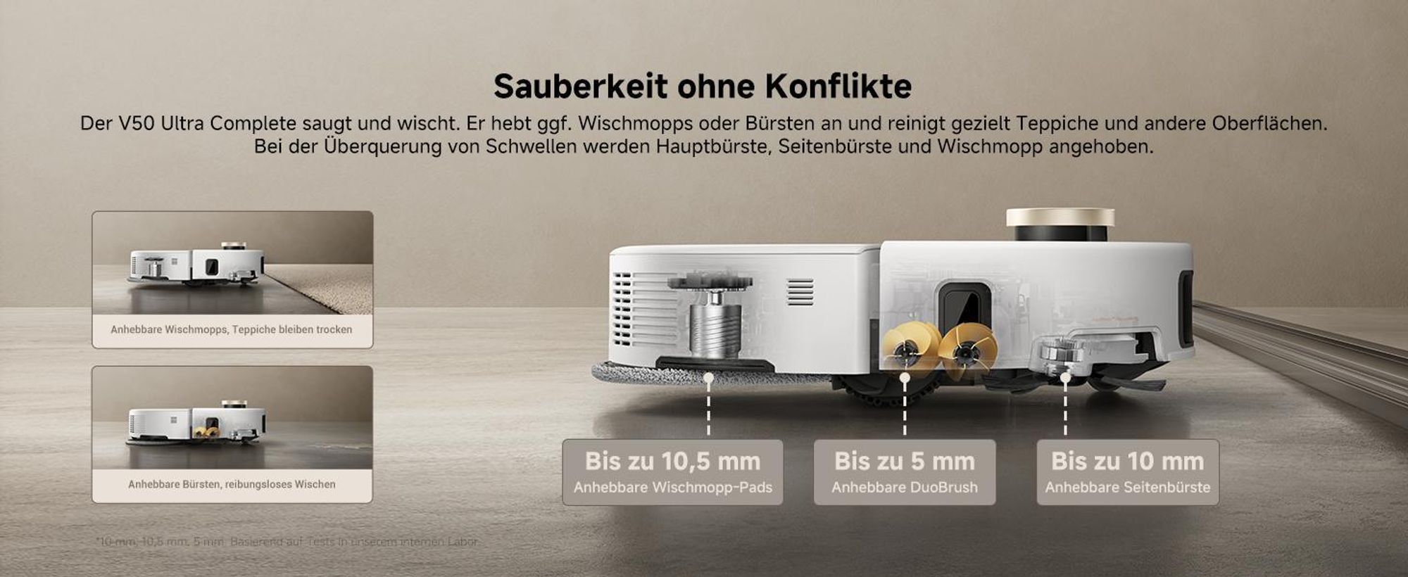 MOVA V50 Ultra Complete Saugroboter mit Wischfunktion, Einer Saugkraft von 24000Pa,anhebbare Navigation,Warmwasser-Wischen mit DuoSolution-System,Weiß