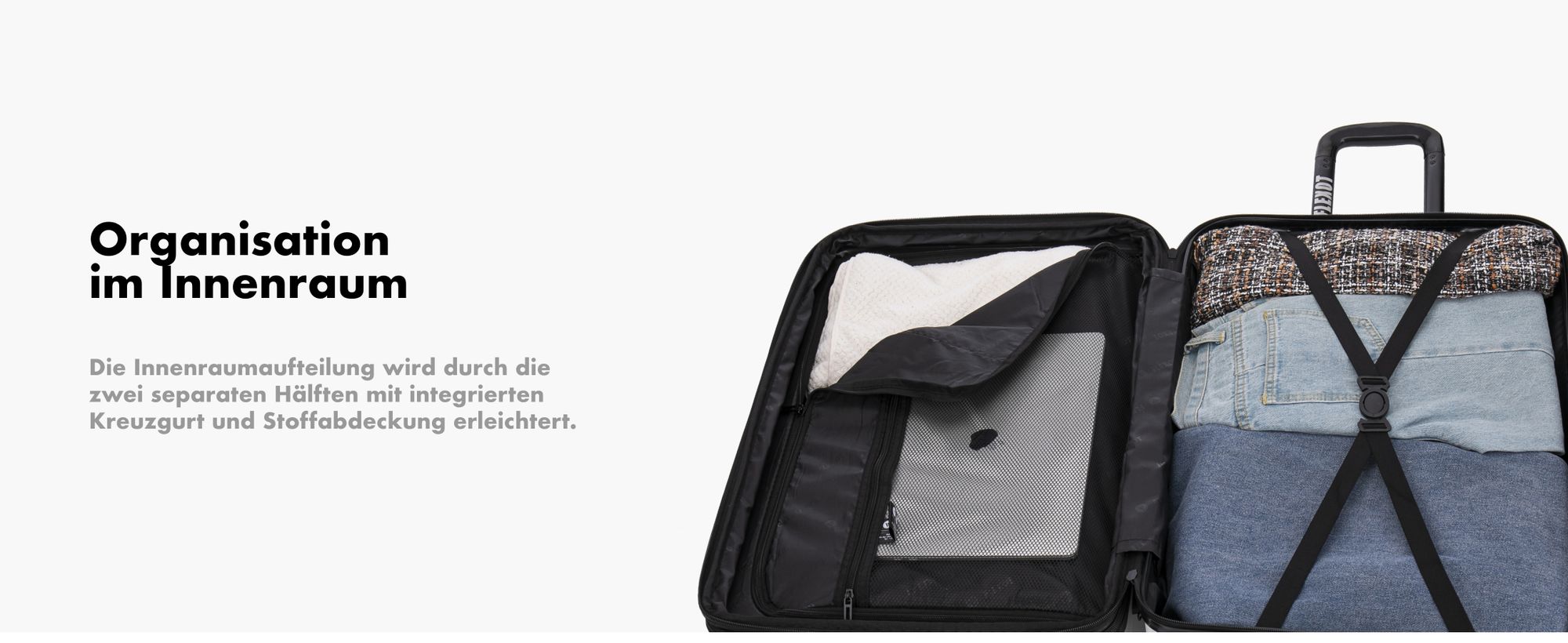 Flexot® Trolley - Handgepäck Koffer M, Aluminium-Teleskopstange, ABS-Hartschale, erweiterbares Volumen, Größe M, 360° Rollen, Rollkoffer, Bordcase