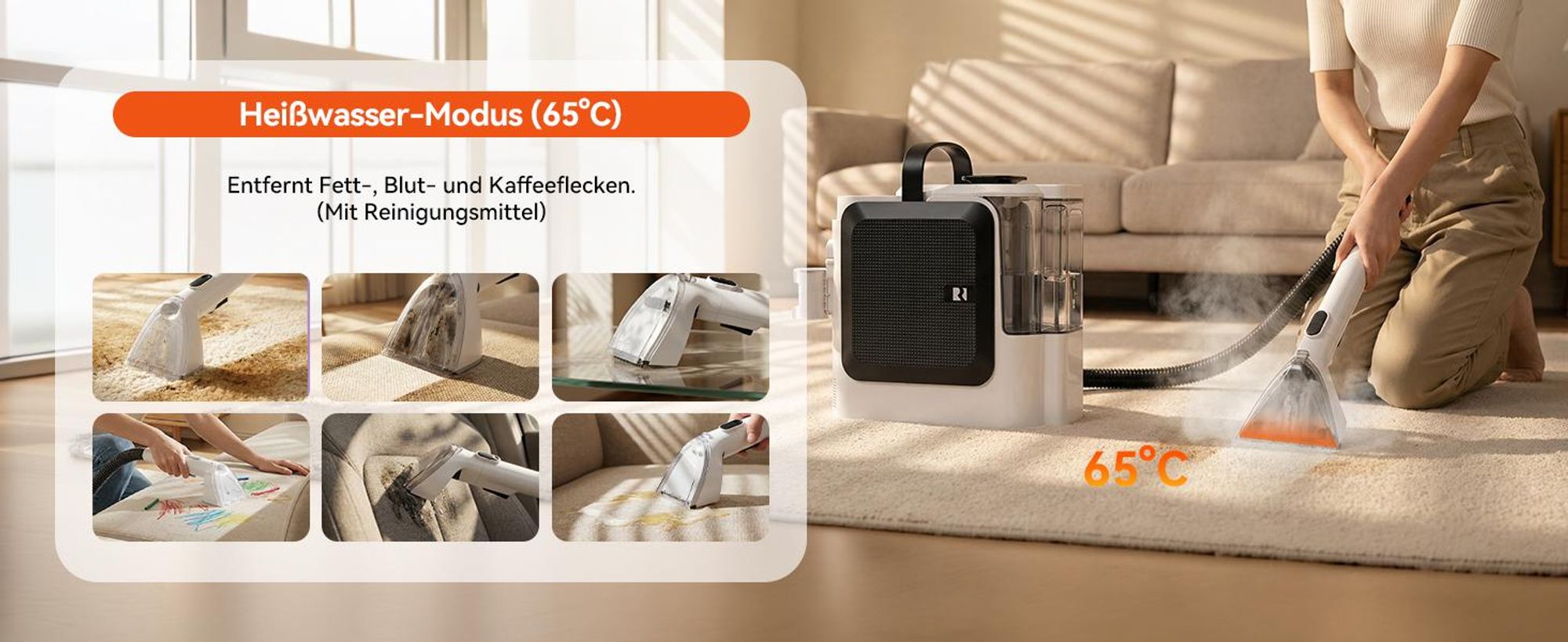 Nass-Trockensauger Redkey C2 26 kPa,3 Reinigungsmodi (Dampf / Heißwasser / Kaltwasser), geeignet für Sofa, Matratzen und Auto