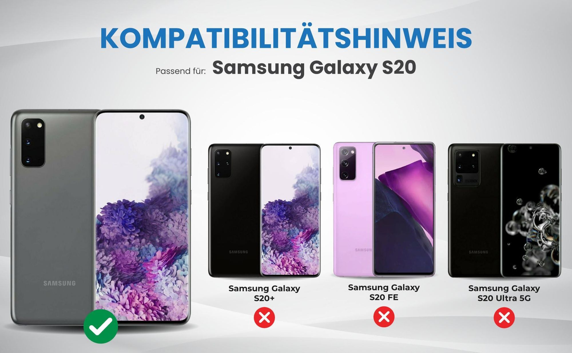 Kompatibilitätshinweise Hülle für Samsung Galaxy S20