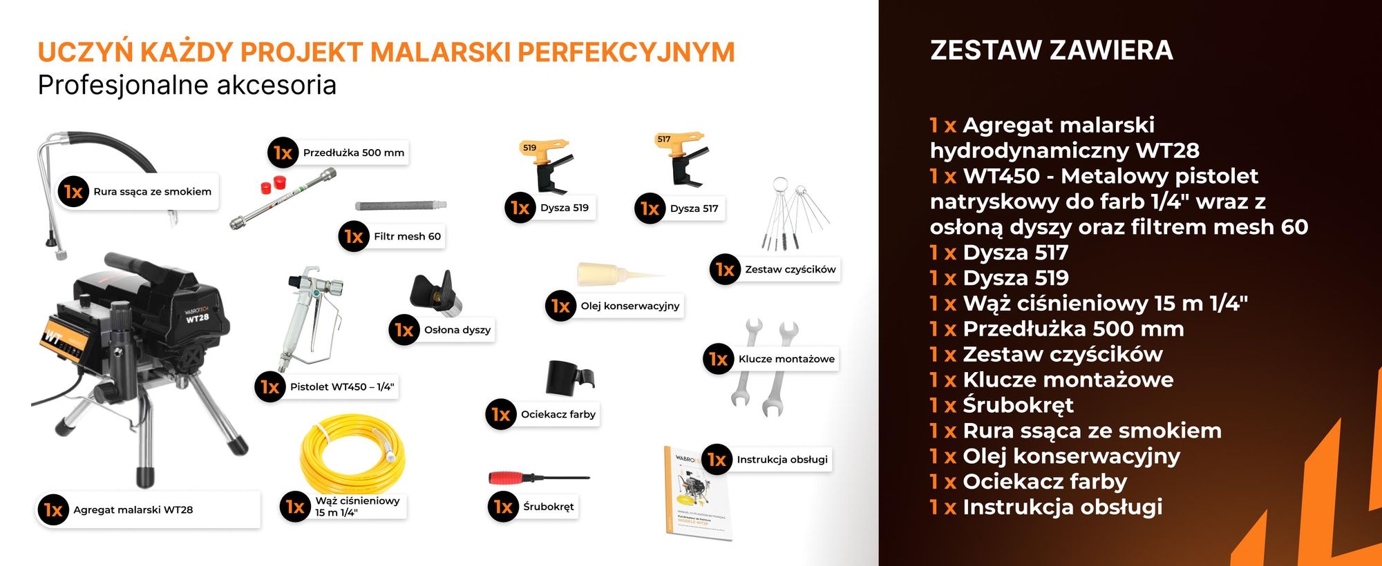 Agregat malarski 2,8L Pistolet hydrodynamiczny 2200W WT28 WABROTECH