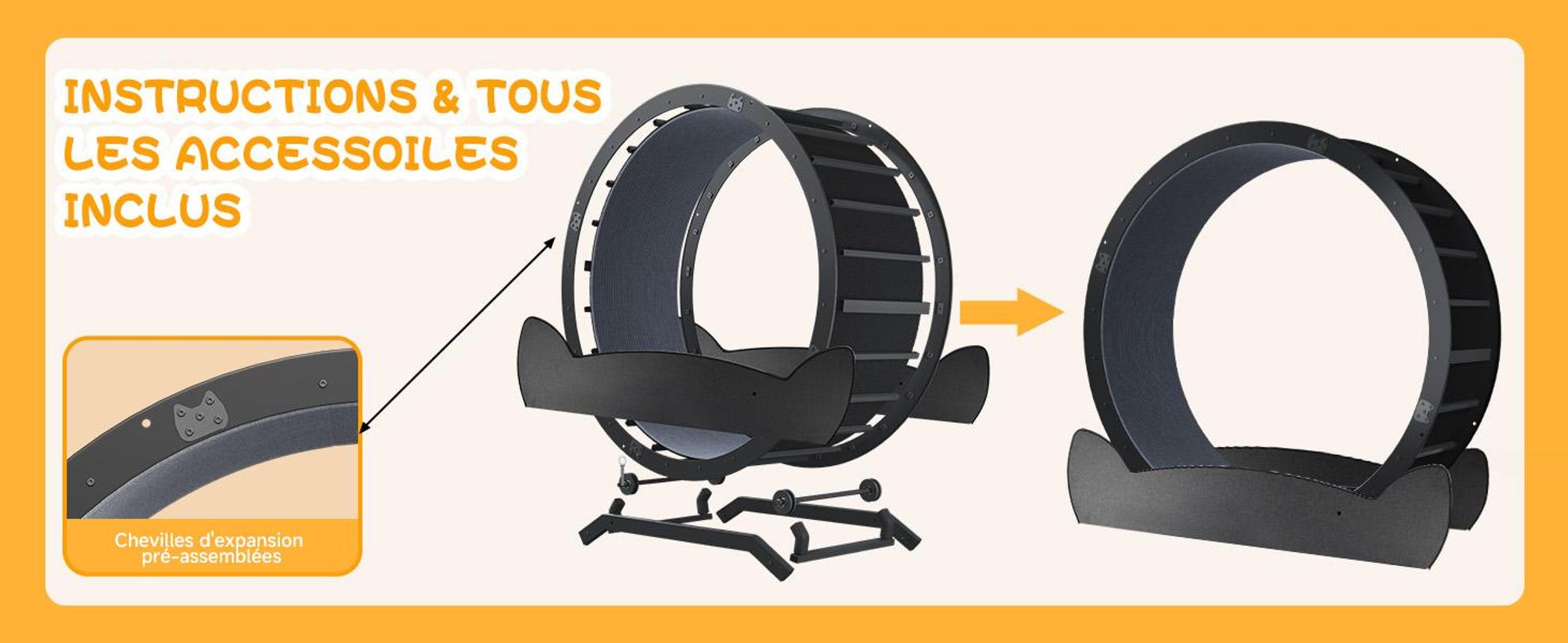 GTPLAYER Roue d'exercice pour chats, roue d'exercice pour chats, extra grande 100 cm, roue d'exercice ultra silencieuse avec tapis et jouets amovibles, autocollants, verrouillage, geeign