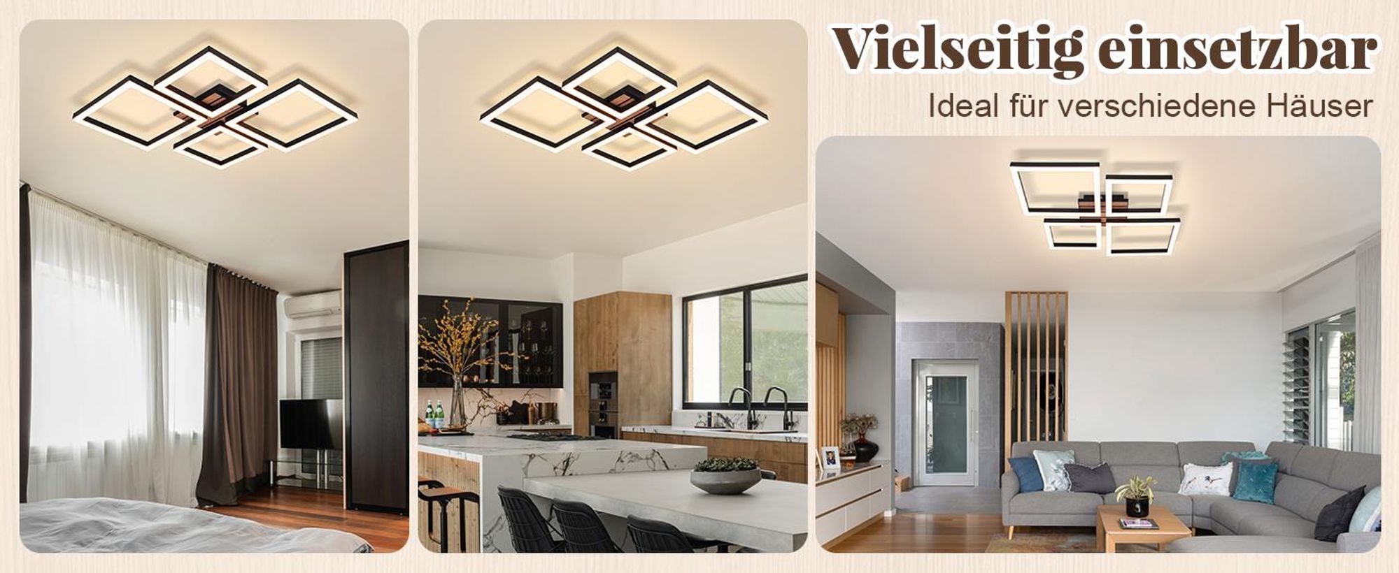 ZMH LED Deckenleuchte Deckenlampe Schlafzimmer 32W Küchenlampe Schwarz Wohnzimmerlampe Flur Flurlampe  in Holzoptik Deckenbeleuchtung für Wohnzimmer