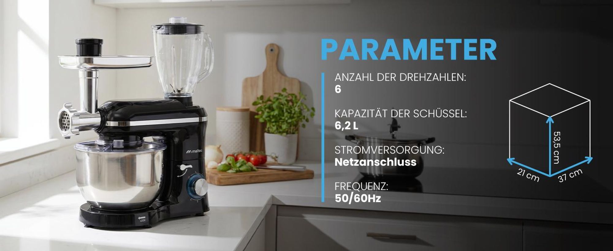 Küchenmaschine mit Funktionen Knetmaschine Mixer Fleischwolf Gemüseschneider