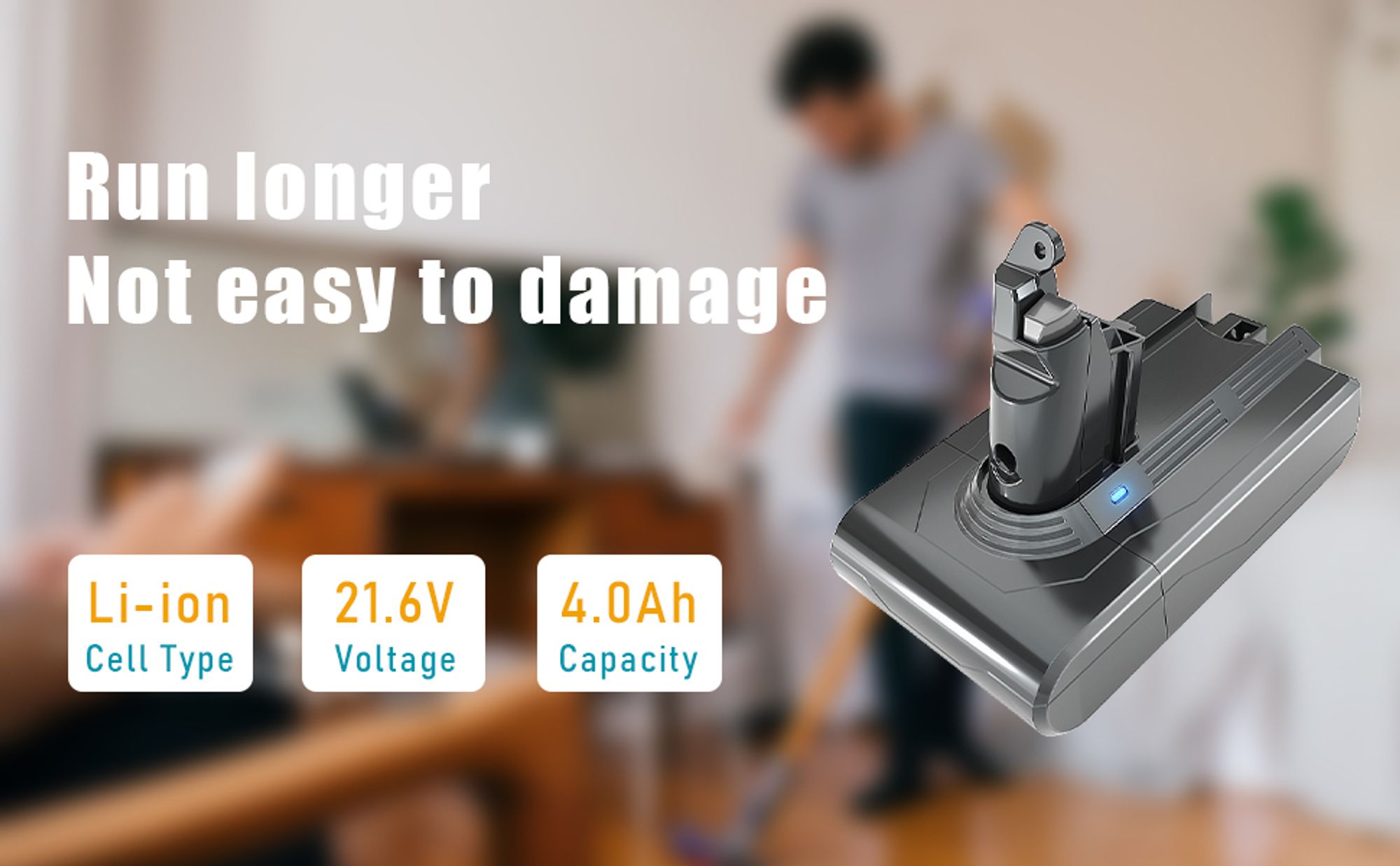 STANEW 21.6 V, 4000 mAh Li-ion Battery Replacement Battery for Dyson V6 Vacuum Cleaner, Replacement Battery for Dyson Battery V6 DC62 DC58 DC59 DC61