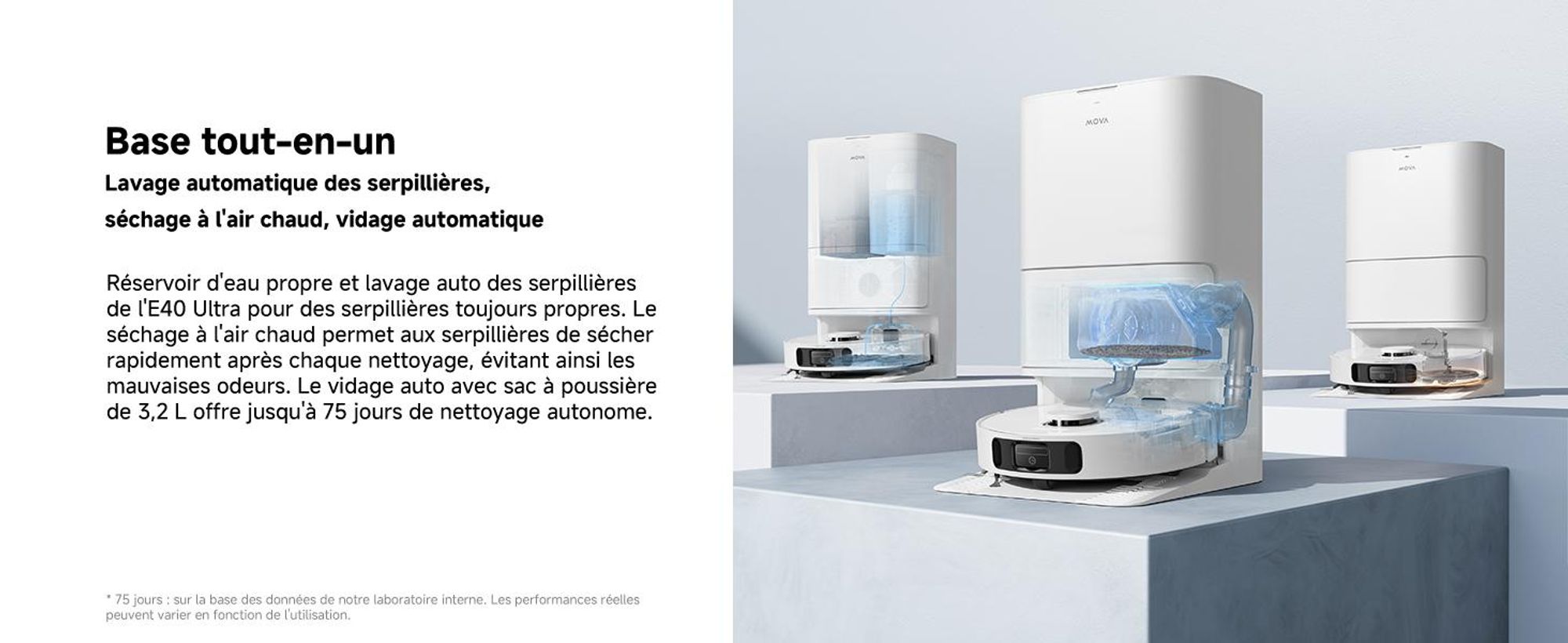 MOVA E40 Ultra - Robot aspirateur & balayeur, 19.000 Pa, vidage automatique, balai MaxiReach, brosse latérale, station tout-en-un, jusqu'à 75 jours de nettoyage