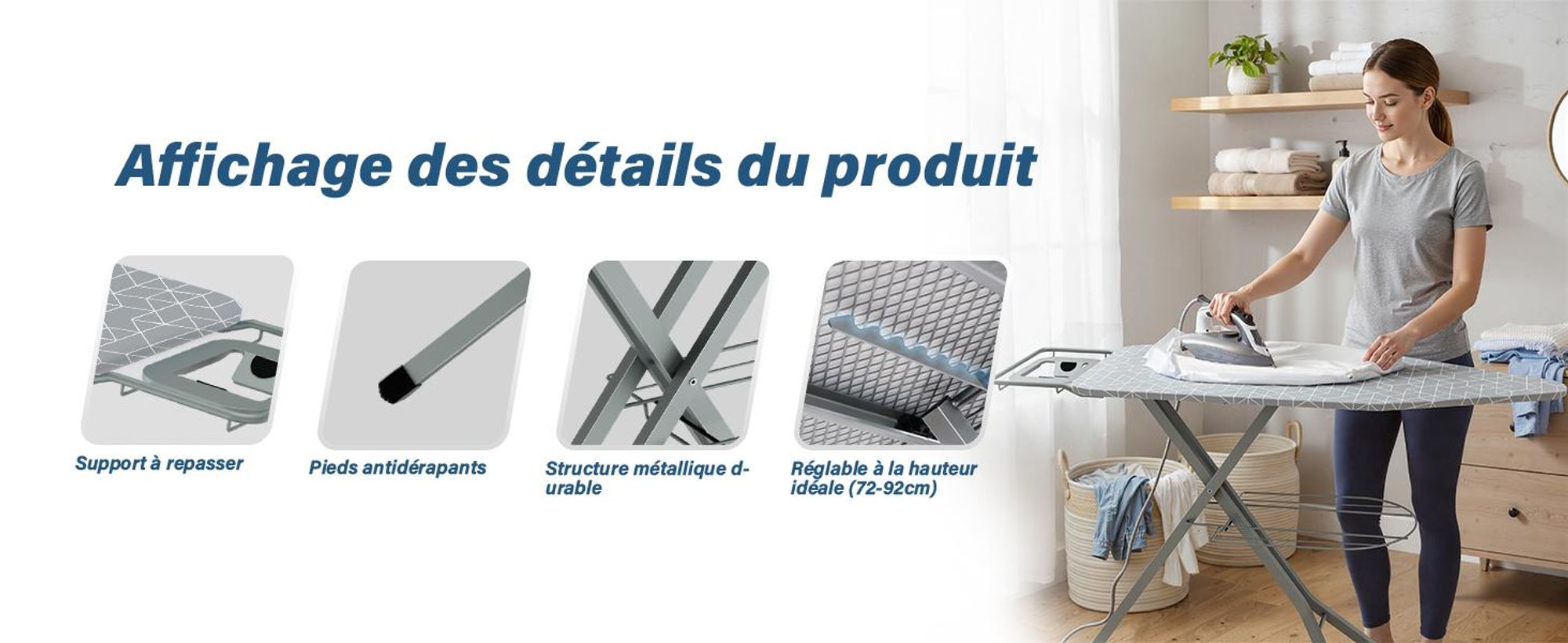 STANEW Bügelbrett 120 x 45 cm,Klappbares Bügelbretter Bügeltisch für Dampfbügeleisen,mit 2 Bezügen aus Baumwolle,Sicherheitsschließsystem