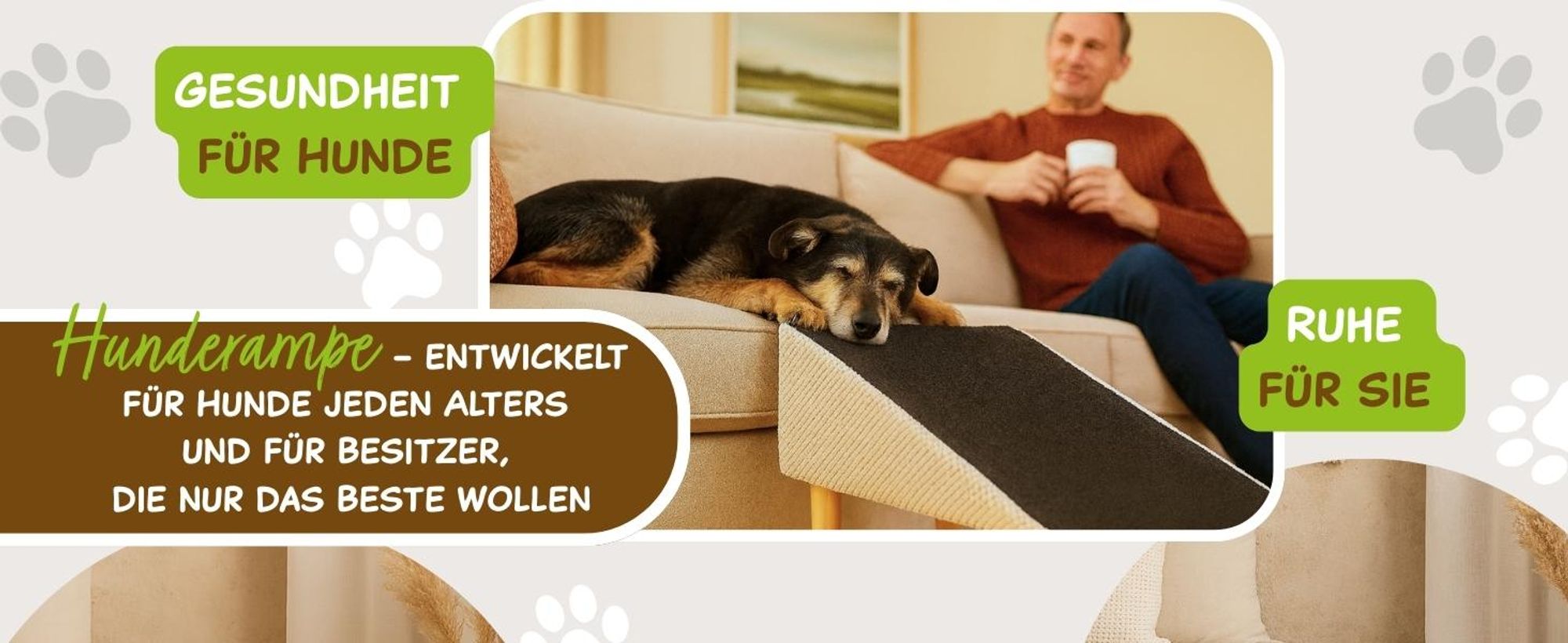 Outentin Hundetreppe Klappbar 36 cm – Weiche, Rutschfeste Tiertreppe für Sofa & Bett – Stabil, Leise & Pflegeleicht, Möbeloptik – Beige
