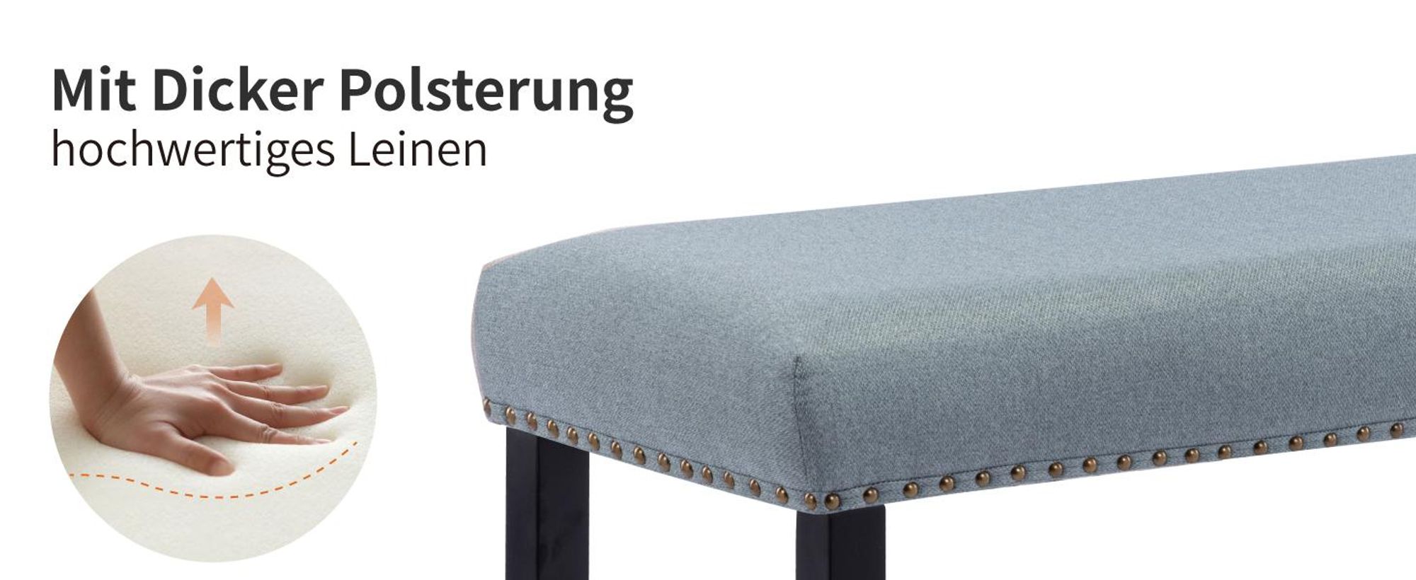 Duhome Sitzbank Flur, Gepolstert Polsterbank mit Leinenbezug Schminkbank Bettbank Fußhocker mit Holzbeine für Esszimmer Wohnzimmer, Grün-Grau