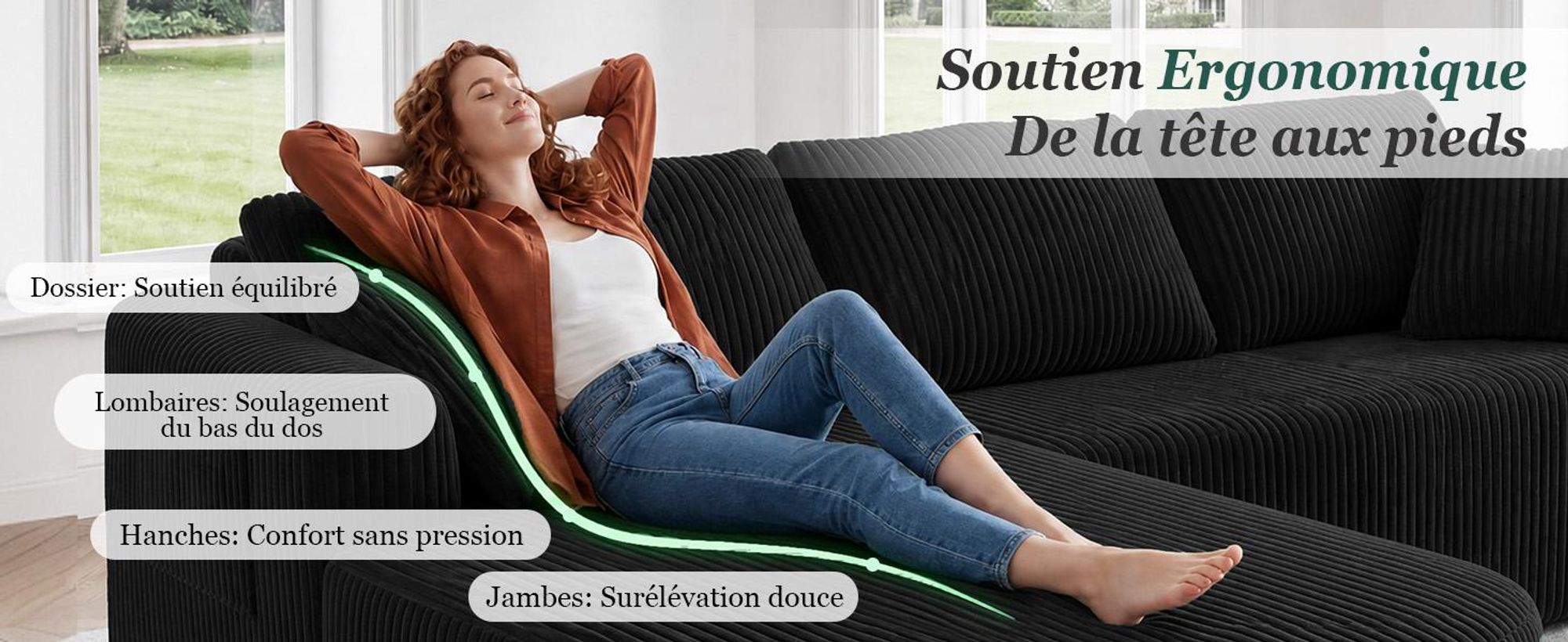 Canapé d'angle avec fonction convertible, canapé modulaire en velours sans structure visible, canapé avec chaise longue, canapé d'angle convertible, canapés modulaires avec coussins et poches latérales, 243 cm