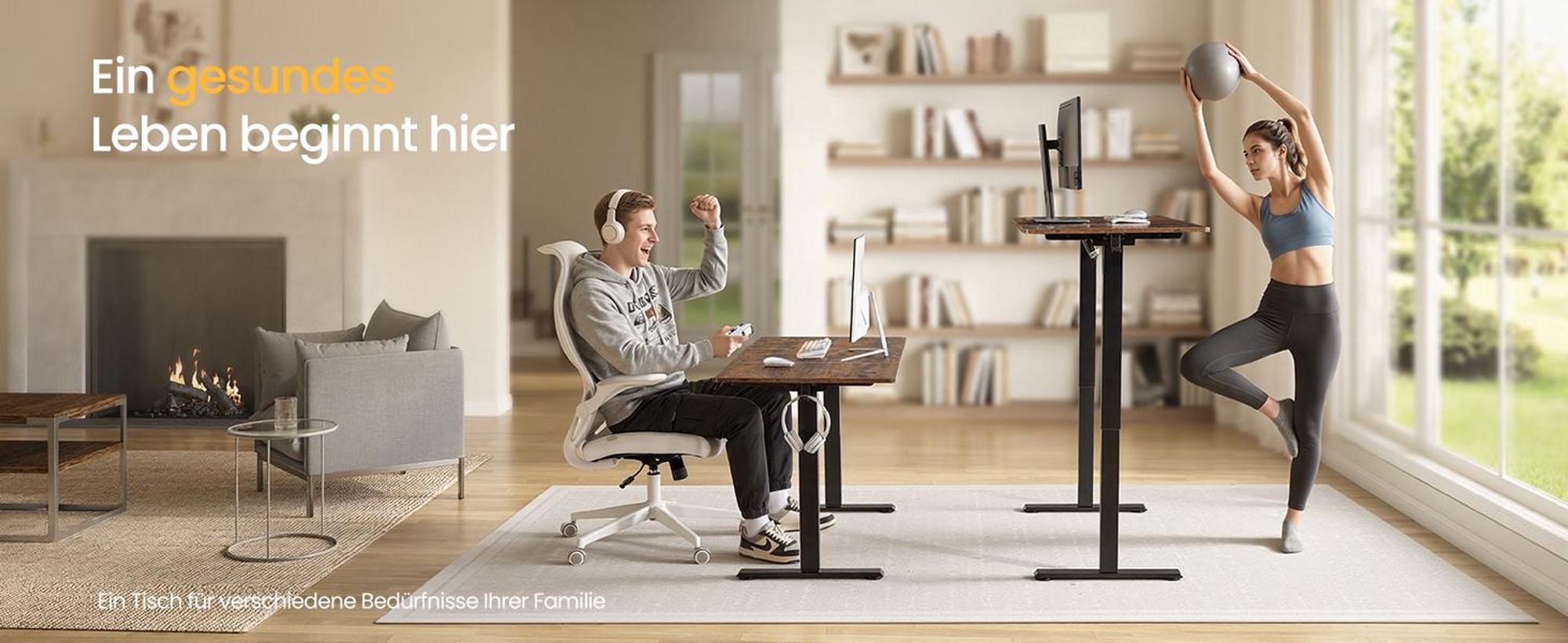 VASAGLE Elektrisch verstellbarer Stehtisch, Memory-Funktion mit 4 Höhen, Schreibtisch für Home Office, 100 x 60 cm, braun