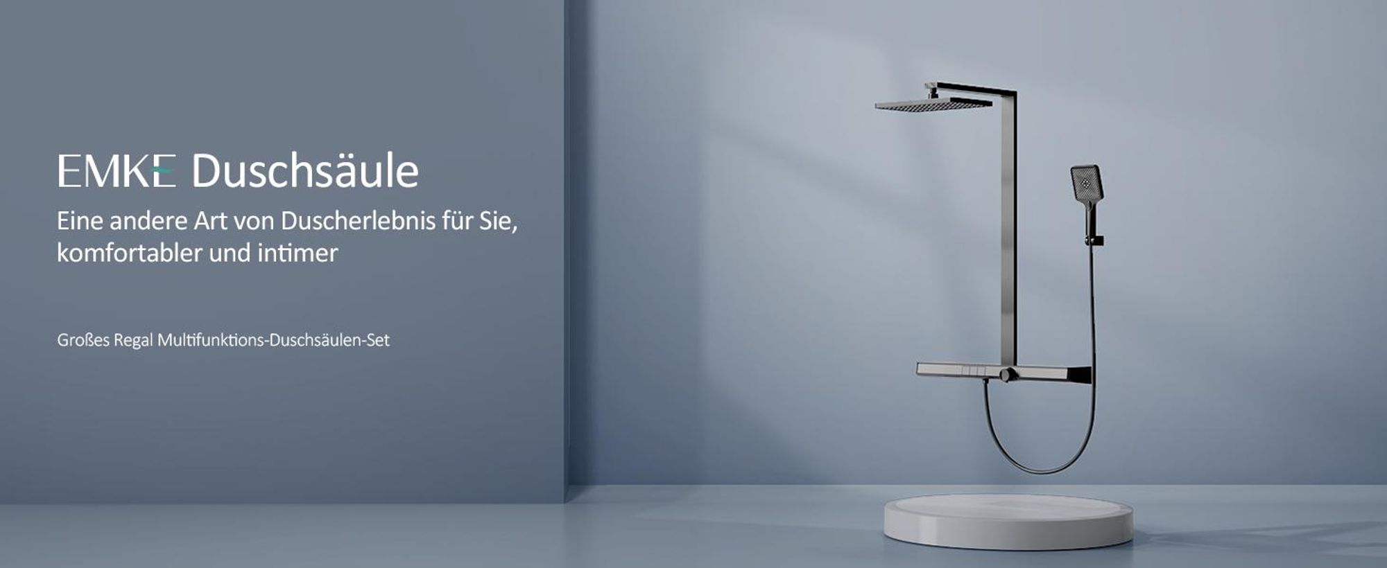 EMKE Duschsystem Luxus-Duschset mit Thermostat, extrabreite 710 mm Glasablage, Regendusche, Bad- & Duscharmaturen Matt Schwarz