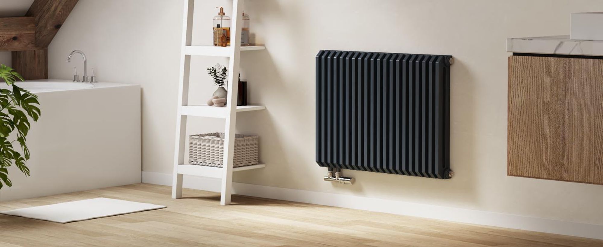 Radiatore di design EMKE a forma di D 600x840mm 1383W Vincitore del Red Dot Award antracite - installazione orizzontale, per 18,4 m², bagno e soggiorno senza elemento riscaldante