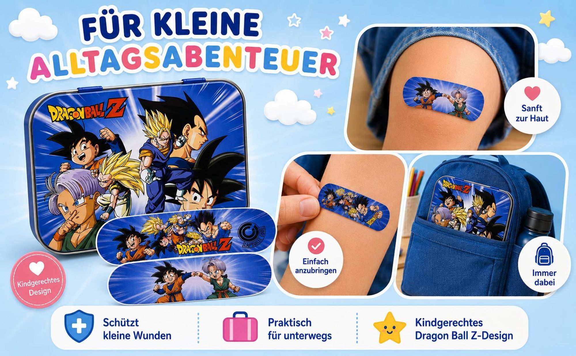 Dragon Ball Z Kinderpflaster Lizensiertes Produkt - Metall-Box - 24 Pflaster - Schönes Design Pflaster Aufbewahrungsbox für Kinder - 1 Box
