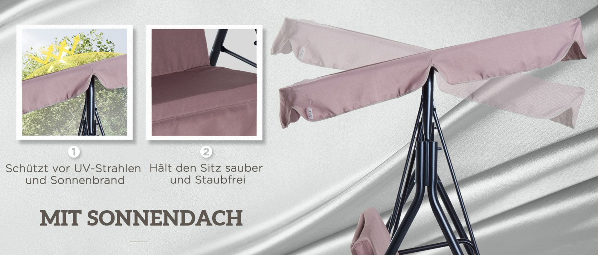 Outsunny Hollywoodschaukel Gartenschaukel 3-Sitzer mit Dach Stahl Braun