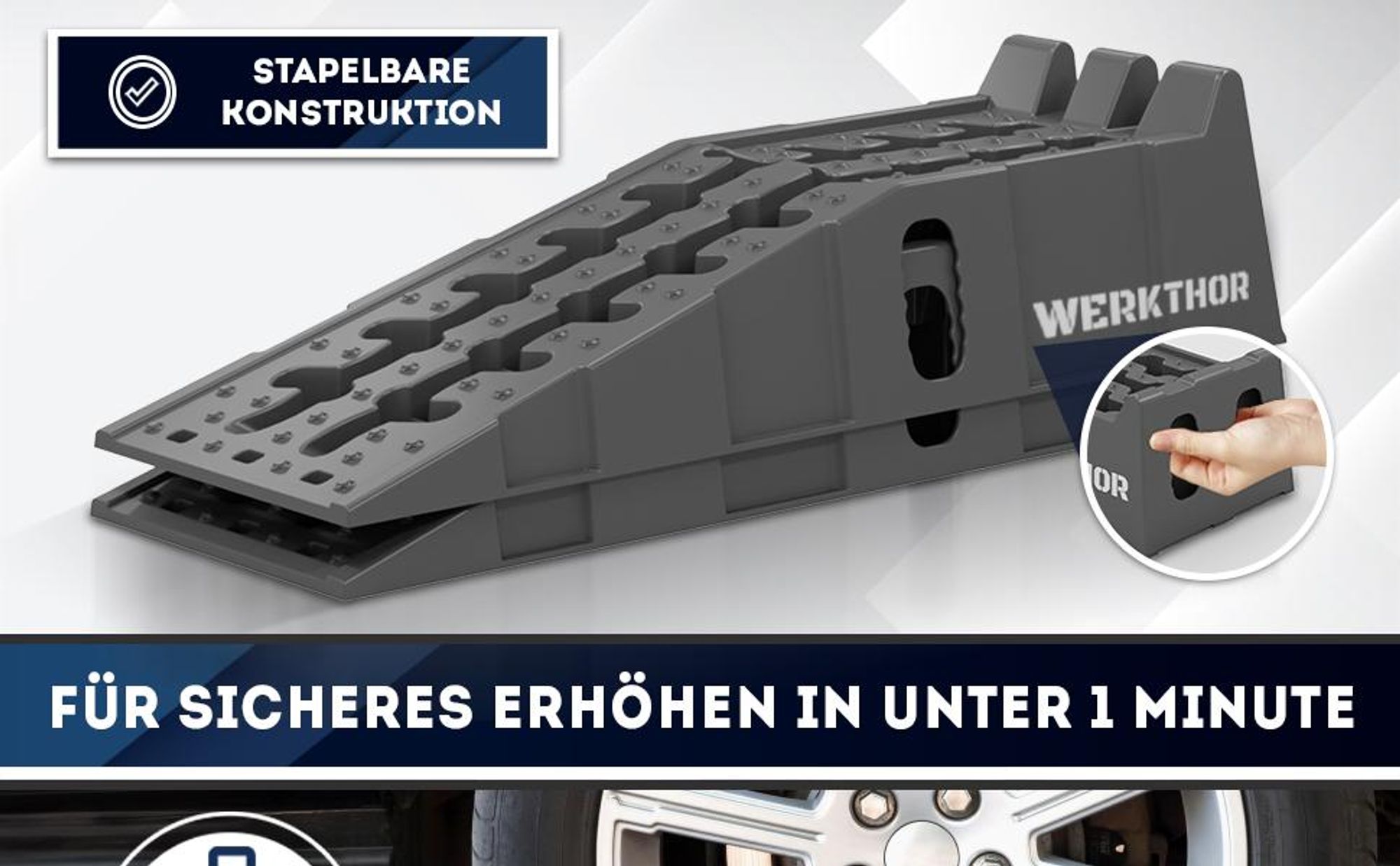 WERKTHOR KFZ Auffahrrampe PKW - [2er Set] Auffahrrampen für maximalen Halt [<5t] - Hochbelastbare Rampe Auto - 2x Auto Rampen