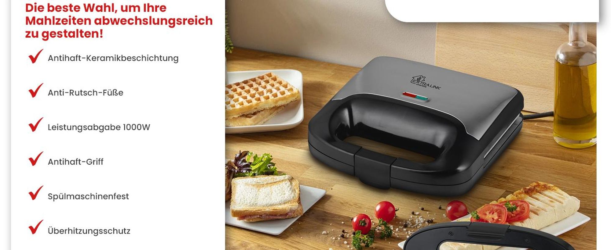Extralink 3in1 Sandwichmaker Waffeleisen Kontaktgrill 1000W