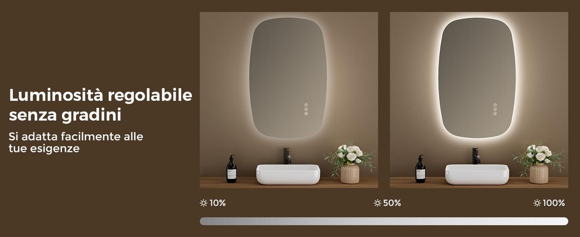 S'AFIELINA 95×60 cm specchio da parete LED - specchio da bagno con illuminazione, vetro HD, dimmerabile, LED a 3 colori, antiappannamento, appendibile in orizzontale e in verticale