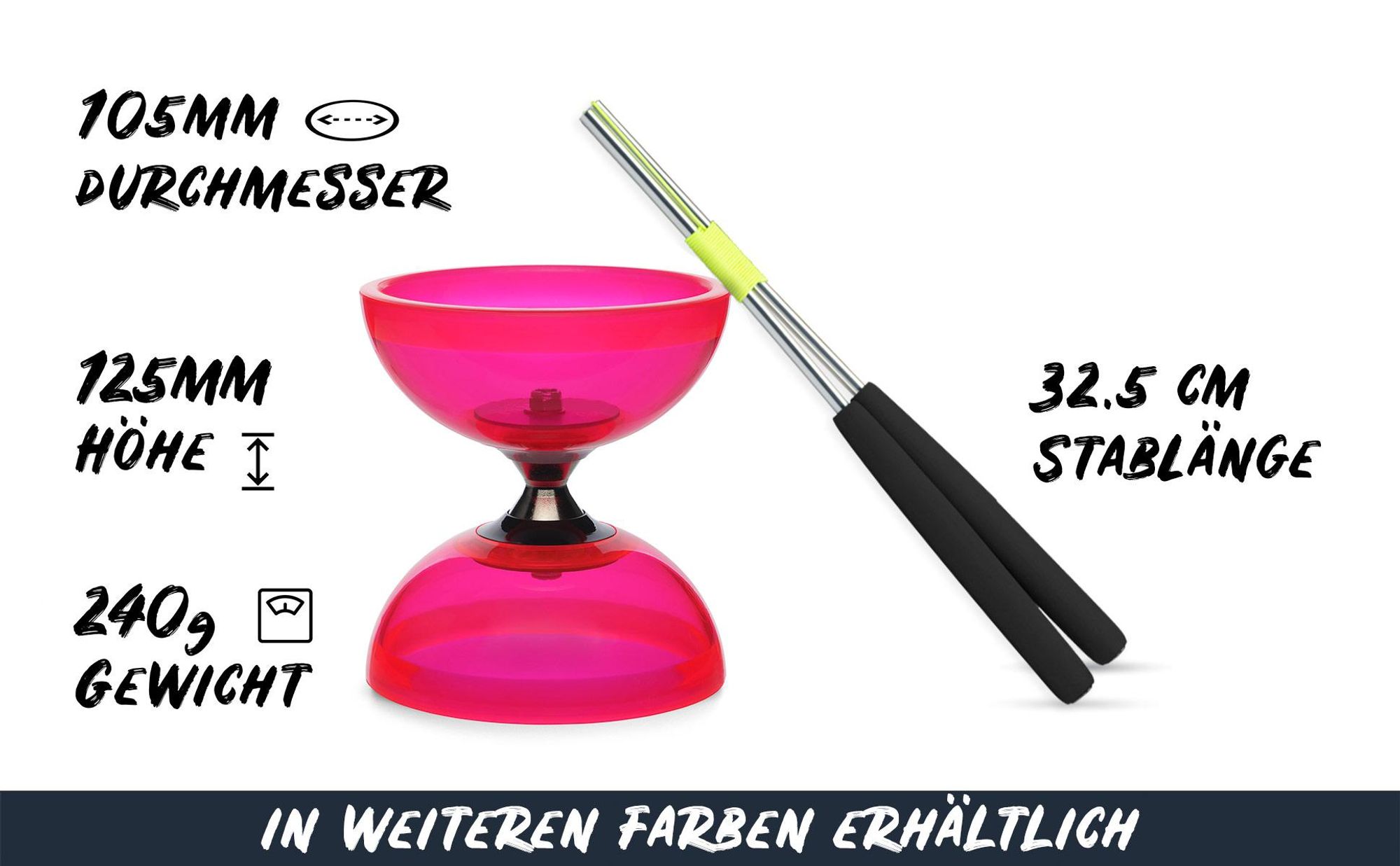 Diabolo Freizeit Satz mit Kugellagerachse | kugelgelagerter LED in Rosa Farbe |Set mit robuster Konstruktion für Anfänger und Fortgeschrittene |