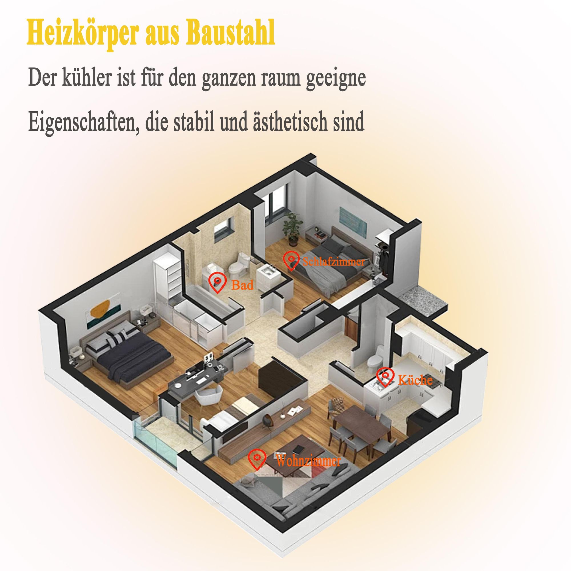 AICA Design Röhren Heizkörper Paneelheizkörper Vertikal Mittelanschluss Doppellagig 1800x472mm Weiß