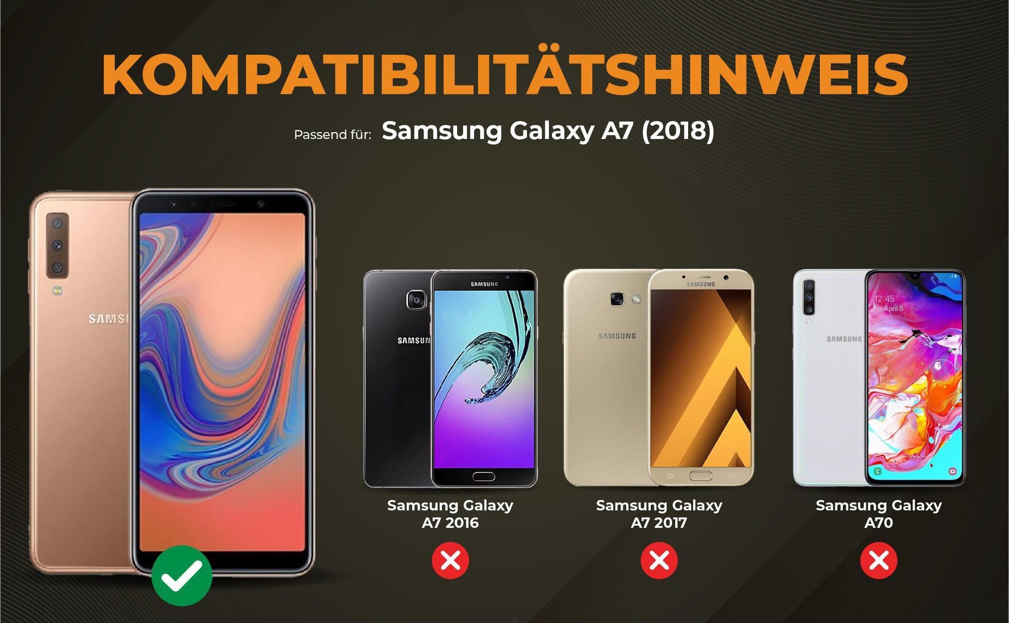 Kompatibilitätshinweise Hülle für Samsung Galaxy A7 2018