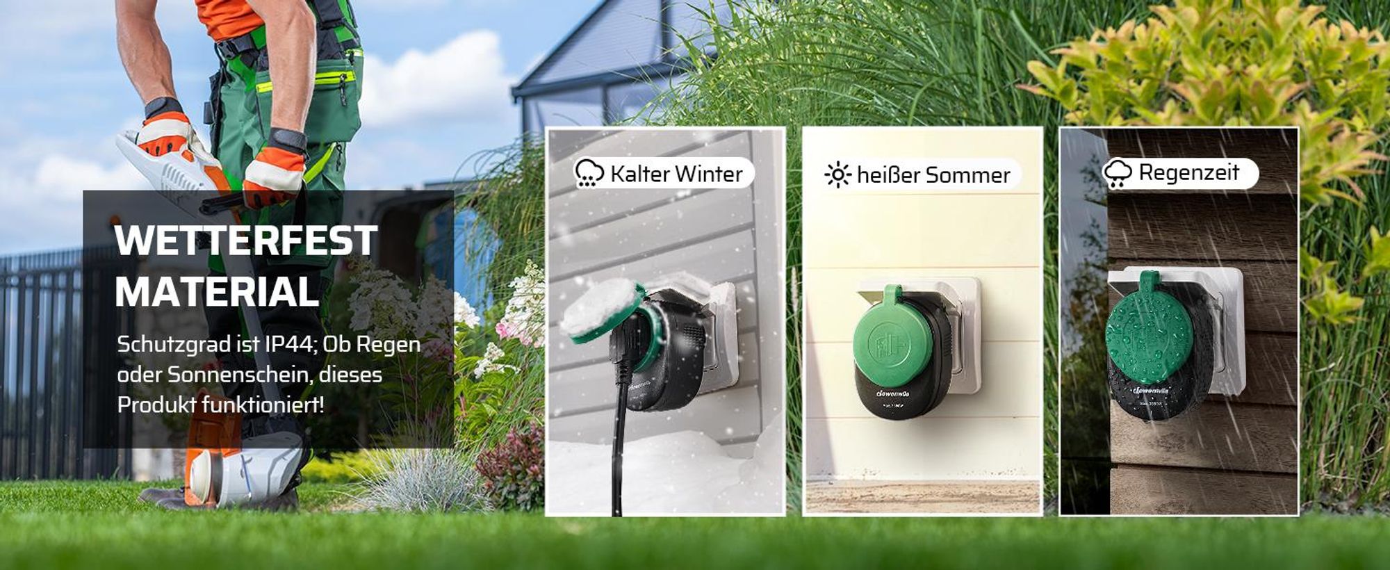 DEWENWILS Funksteckdose mit Fernbedienung, Außensteckdose IP44, Schwarz, 3680W