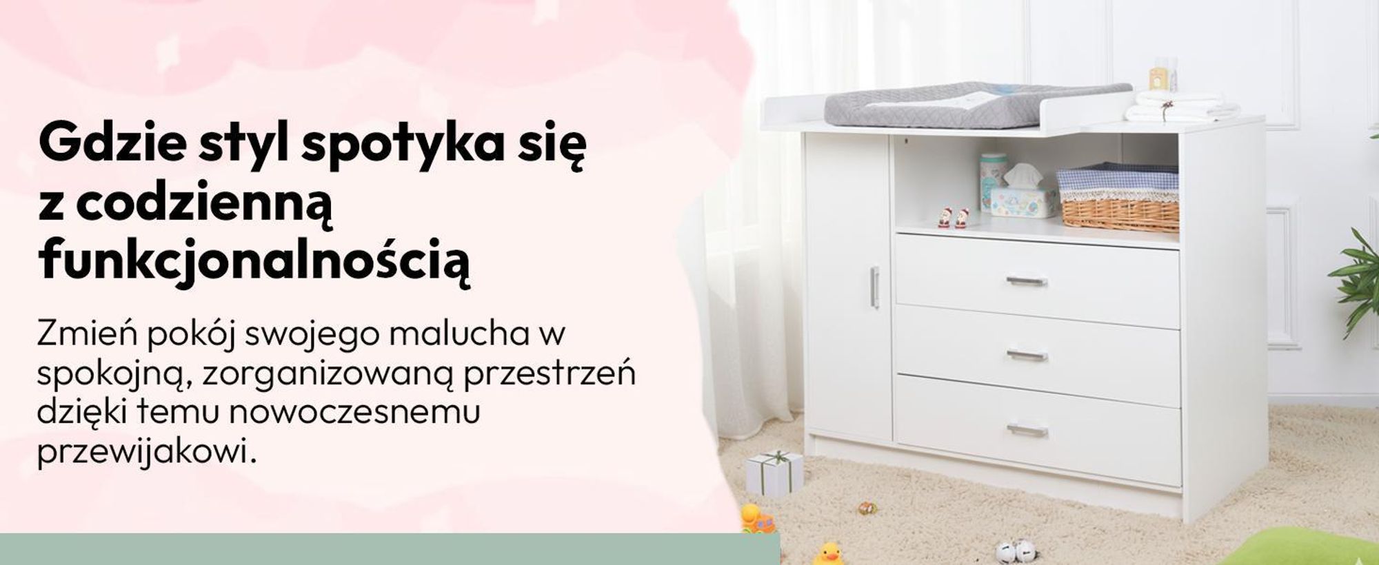 Komoda do przewijania z drewnianym blatem do przewijania, 3 szufladami, 1 drzwiami, wysokość 100 cm, kolor biały, blat do przewijania 113 x 100 cm
