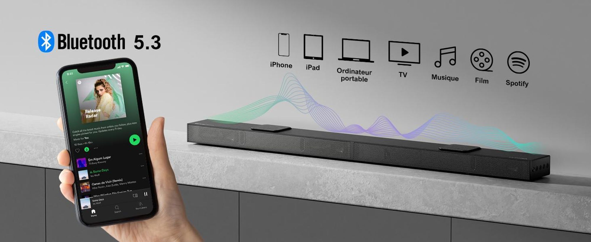 ULTIMEA Barre de son 5.1.2 canaux pour téléviseurs avec Dolby Atmos, Système de son surround home cinéma avec subwoofer pour un son cinéma, HDMI/Opt/Bluetooth