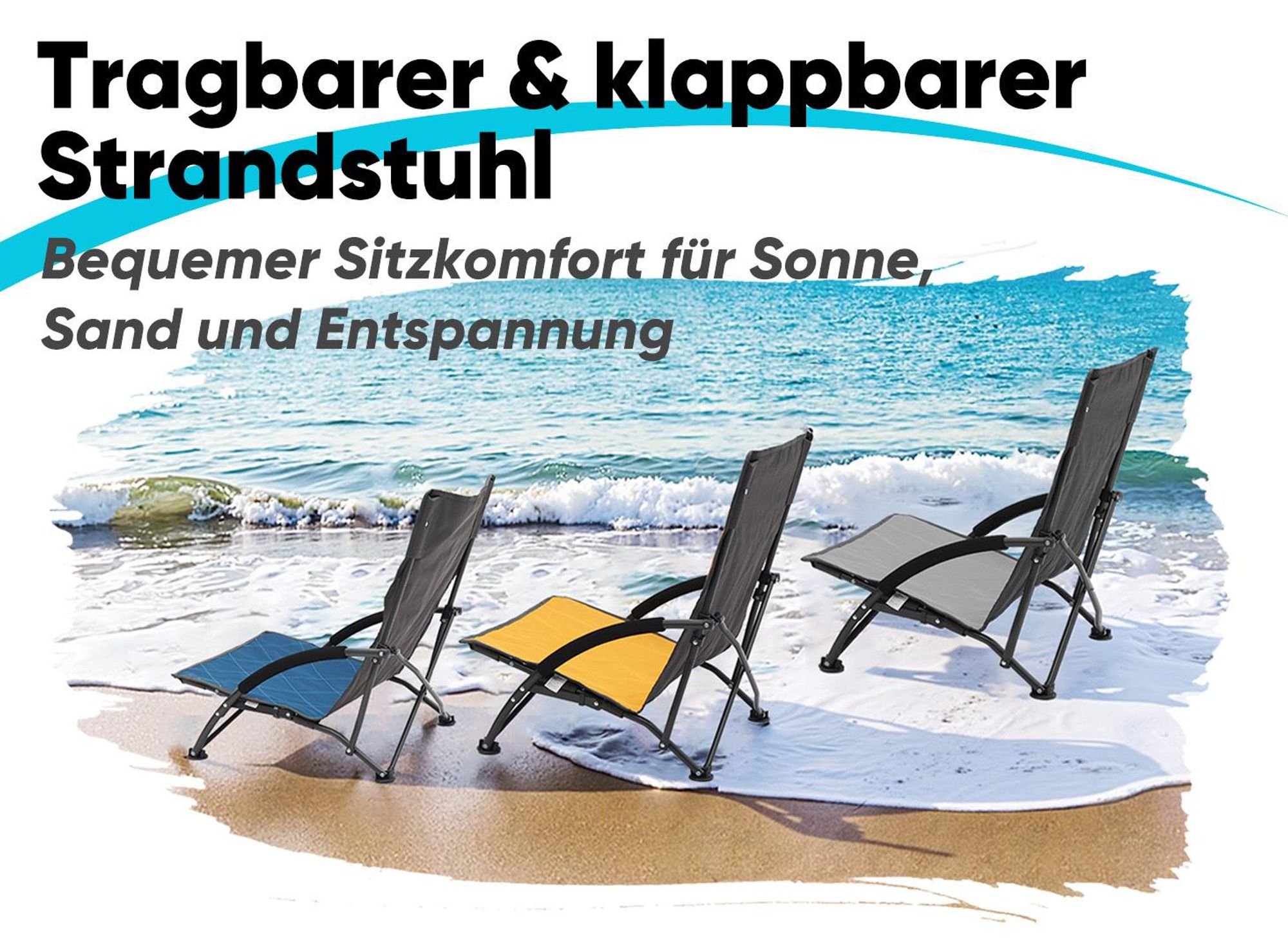 Sekey 2er Set Strandstuhl Faltbar Campingstuhl Leicht Faltstuhl Sonnenstuhl Klappstuhl, Grau