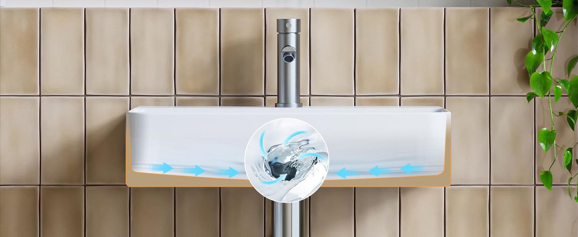 Das Waschbecken mit abgerundeten Ecken