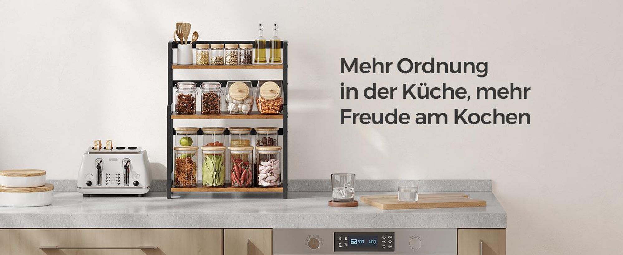 Gewürzregal mit 3 Ebenen, Küchenregal, Vintagebraun