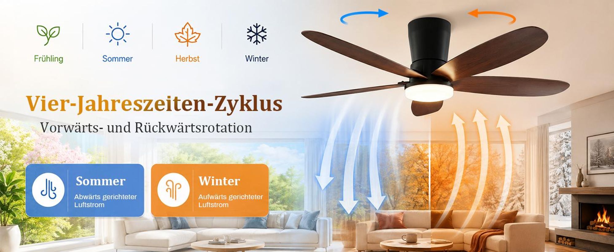 106cm Deckenventilator mit Beleuchtung und Fernbedienung DC Motor 3 Farbtemperatur Dimmbar 6 Stufen APP-Steuerung