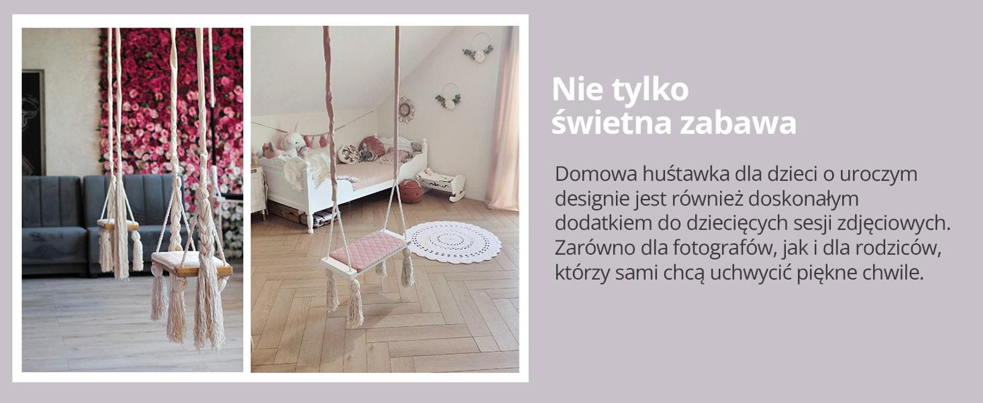 Create for you® - Drewniana Huśtawka dla Dzieci bezpieczna, domowa - duży Bujak dziecięcy, Indoor, Siedzisko miękki materiał, z Regulacją Wysokości - Róż