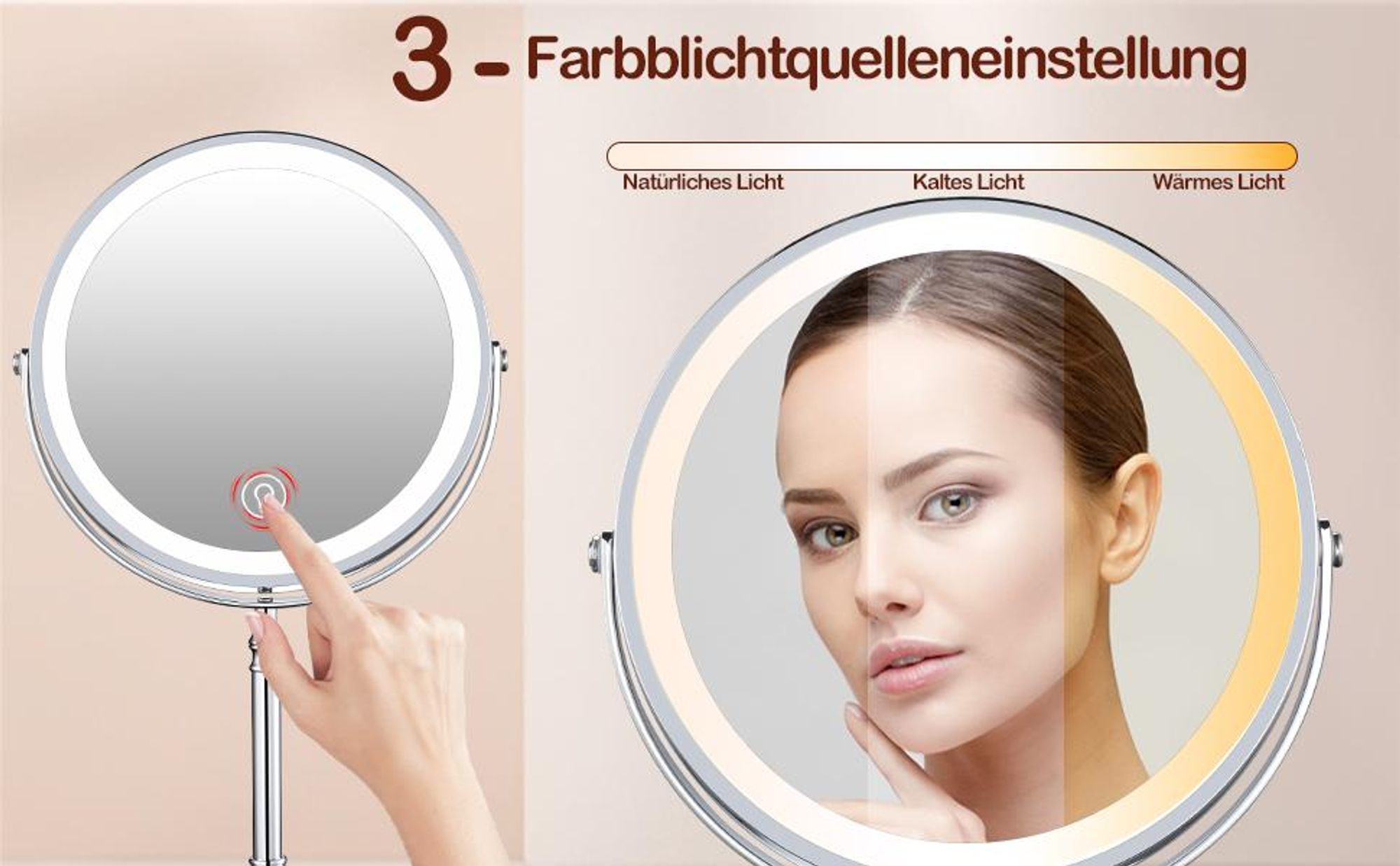 Kosmetikspiegel, Schminkspiegel, Tischspiegel, Schminkspiegel, Rasierspiegel, mit LED Licht, 10X Vergrößerung, Licht Doppelseitiger, 360 Drehbarer