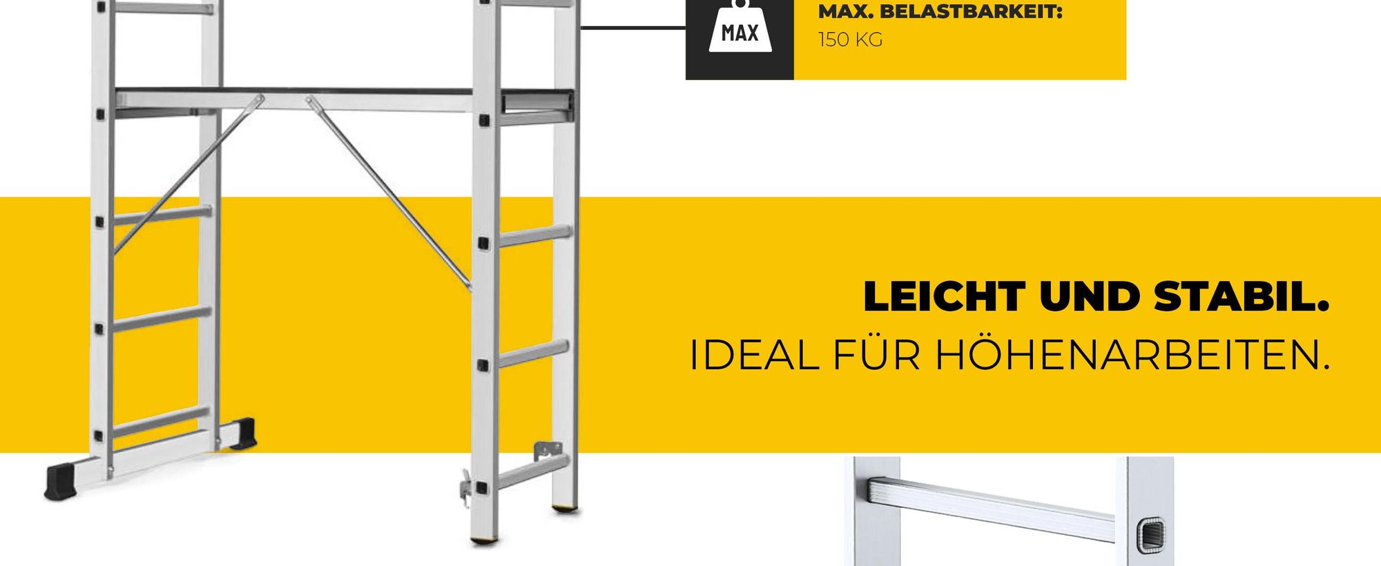 Drabest | Aluminiumgerüst - Aluminiumgerüst 2X7 - Leitergerüst - Tragfähigkeit der Plattform: 150 kg - Abmessungen der Plattform 46X150 CM