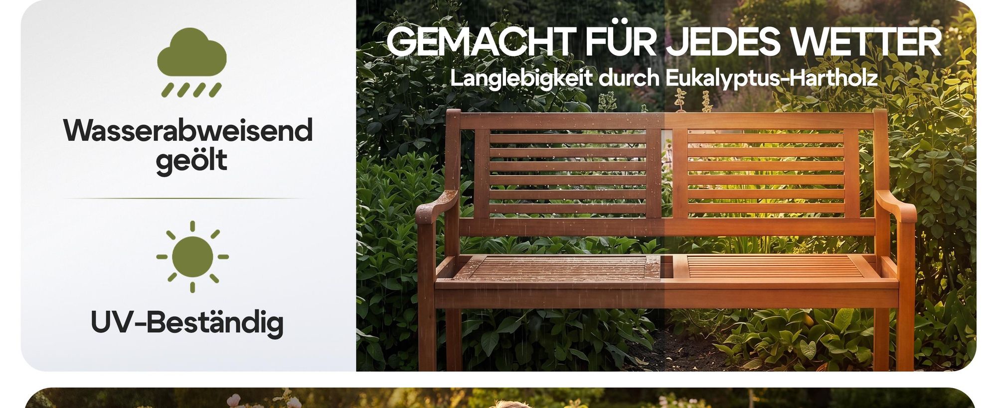Casaria Gartenbank Holz 2-Sitzer Eukalyptus, FSC®-zertifiziert, wetterfest