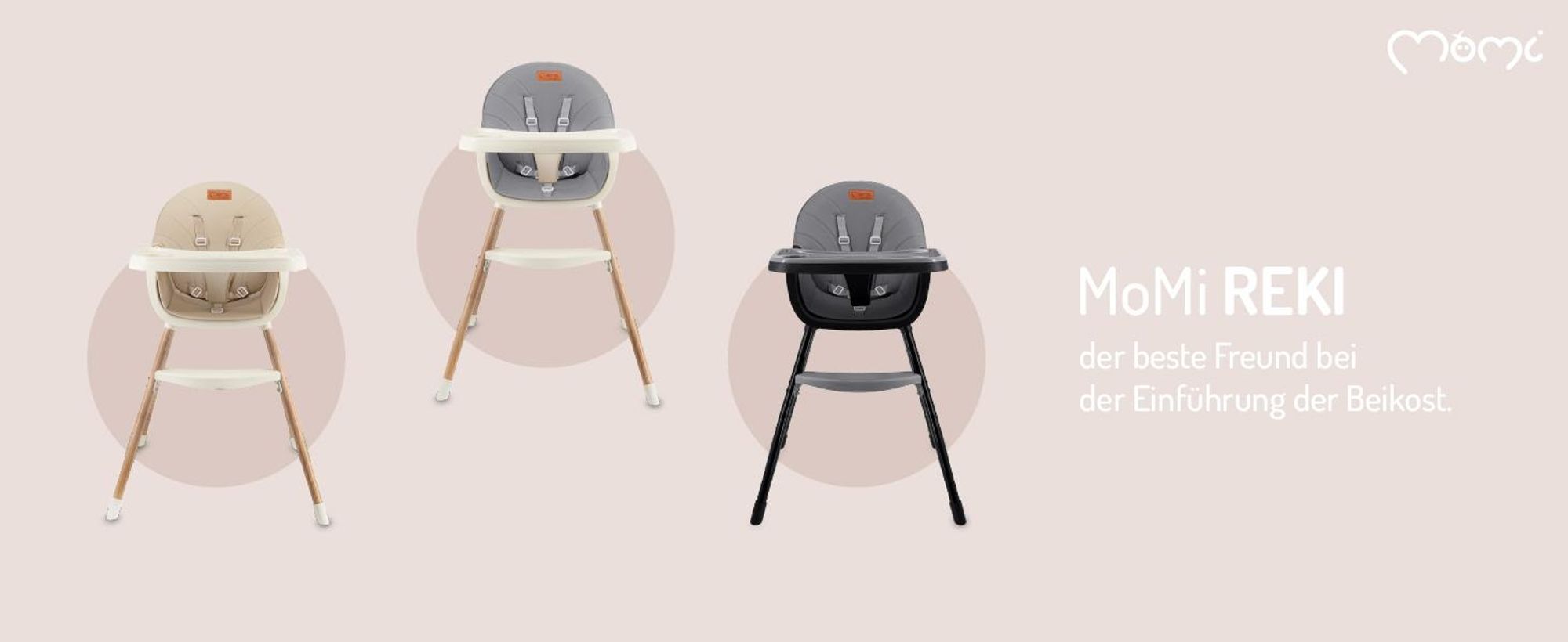 MoMi REKI – Evolutiver Baby Hochstuhl mit 2 Sitzpositionen & spülmaschinenfester Tablett, 6–36 Monate, bis 20 kg – Beige
