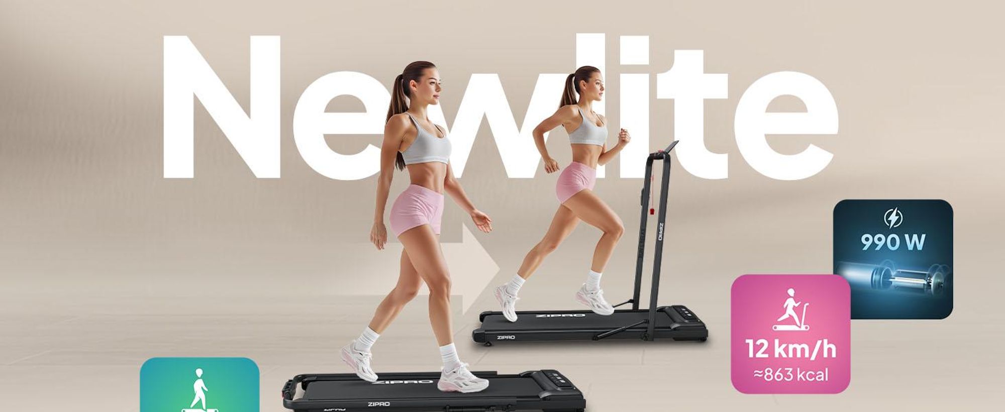 ZIPRO Newlite Laufband Klappbar - Walking Pad Untertisch Schreibtisch Laufband für Zuhause bis 10 km/h Fitnessgerät Bluetooth Fernbedienung