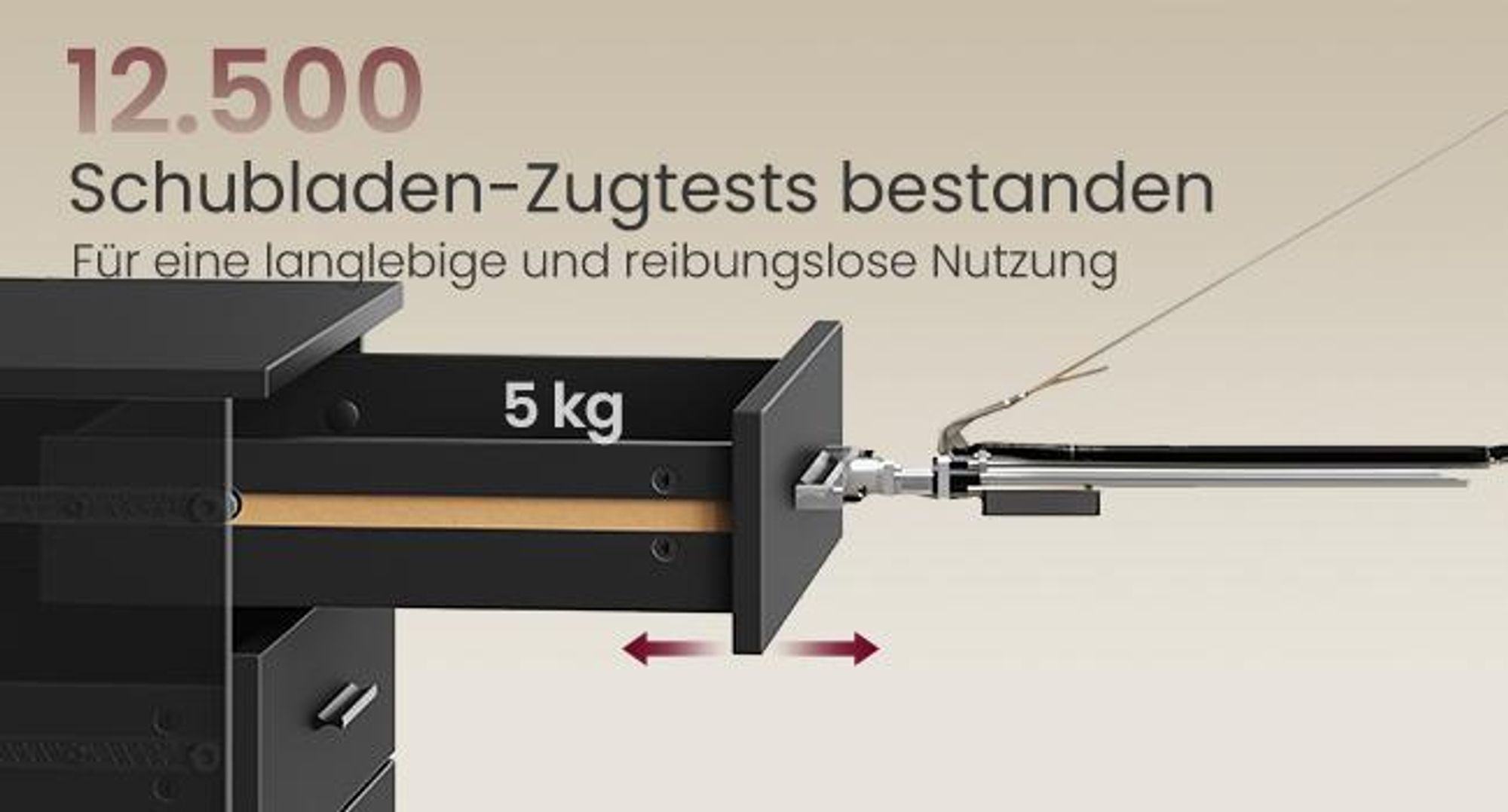 VASAGLE Rollcontainer, Aktenschrank, Schubladenschrank, Druckerständer, 5 Schubladen, mit werkzeuglosen Gleitschienen, schwarz