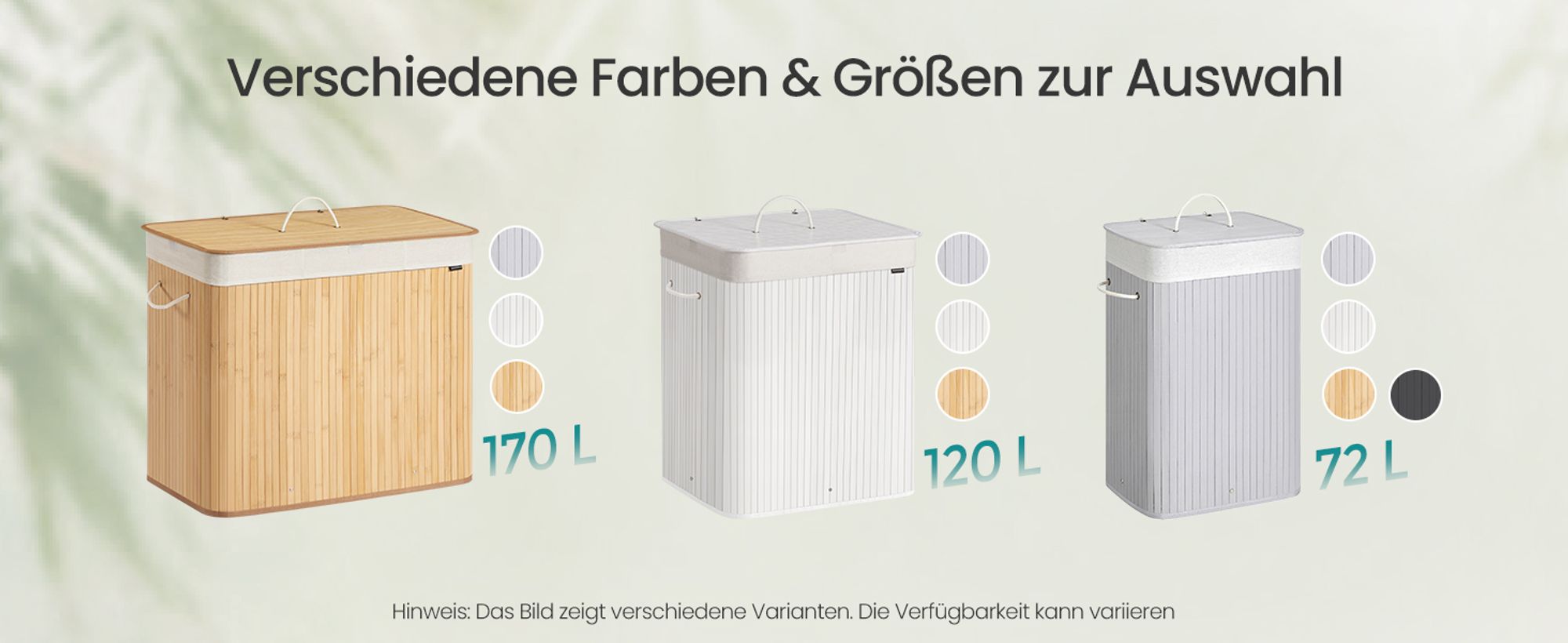 SONGMICS Wäschekorb mit Deckel, 2 Fächer, 120 Liter, Wäschesammler aus Bambus, faltbar