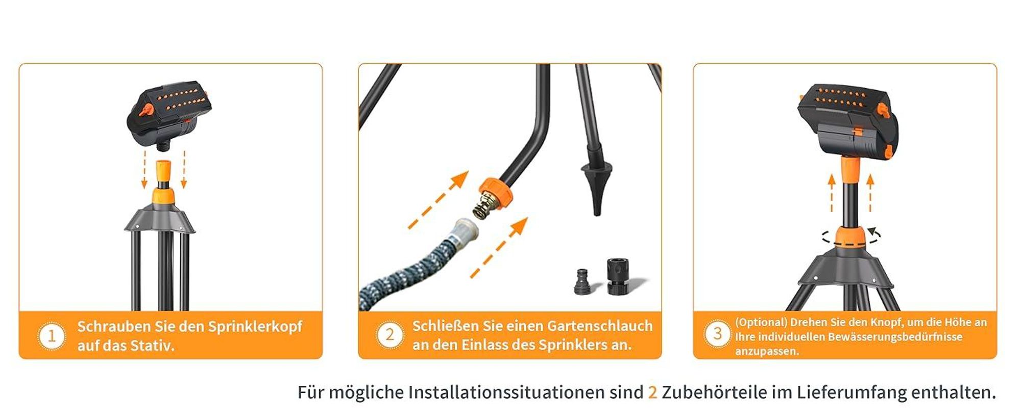 Diivoo Oszillierender Rasensprenger Gartensprenger mit Dreibeinstativ Viereckregner Wassersprinkler 16 Düsen