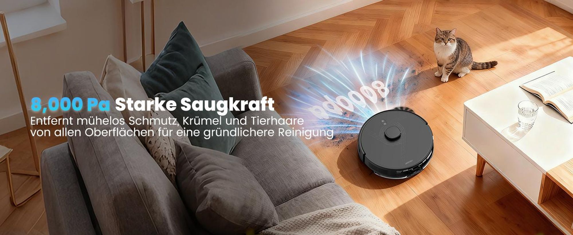 AIRROBO Q20+ Saugroboter mit Wischfunktion, Intelligente Lidar Navigation & Mapping Staubsauger Roboter, 8000 Pa Saugkraft, 150 Minuten Laufen
