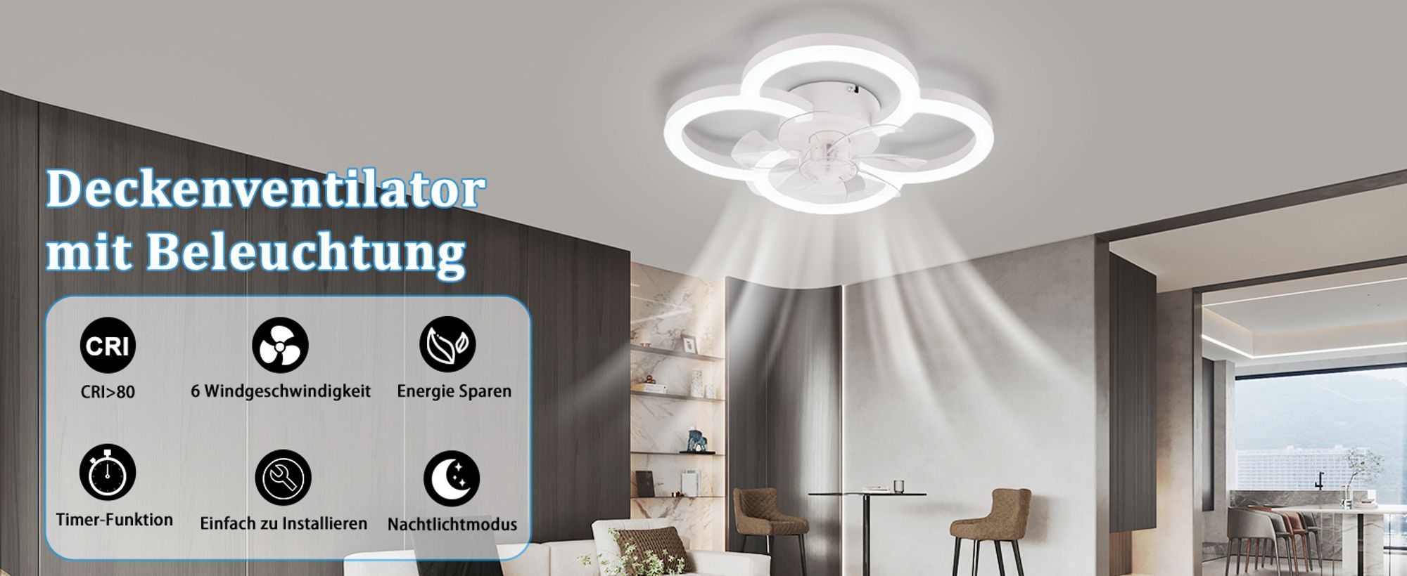 ZMH LED Deckenventilator Mit Beleuchtung Deckenleuchte Ventilator Leise mit Fernbedienung Dimmbar Wohnzimmer Deckenleuchte 6-Gang Timer Weiß Ventilator Lampe für Jugendzimmer Büro Kinderzimmer