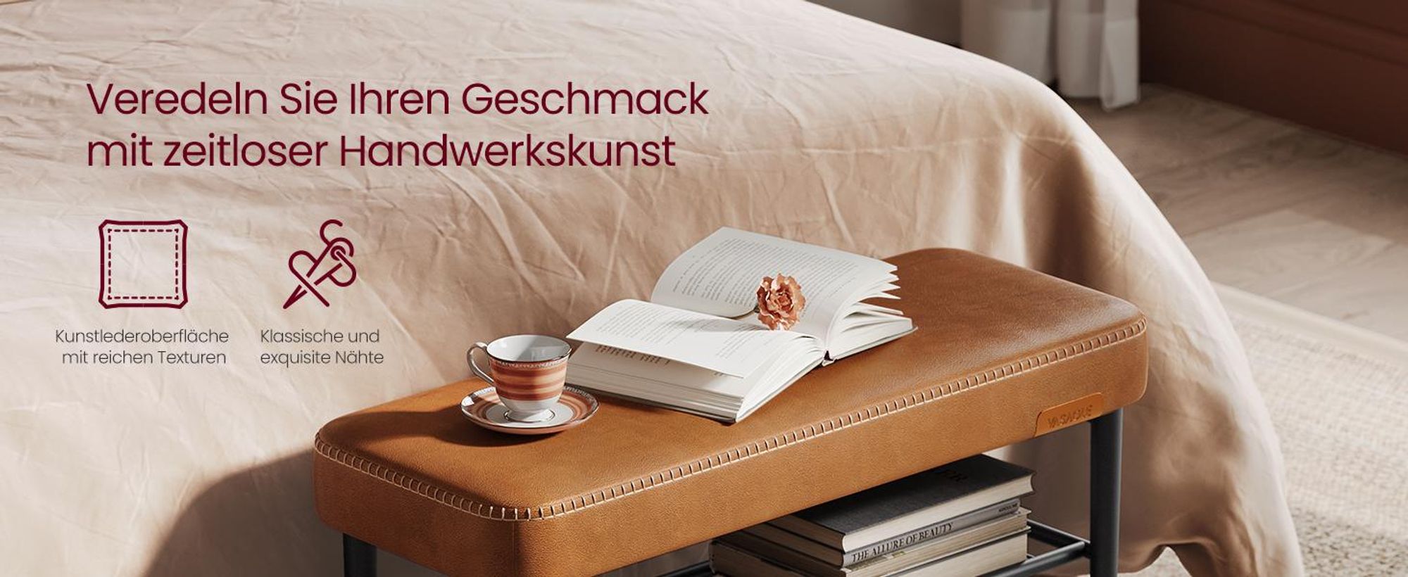 VASAGLE EKHO Kollektion - Schuhbank, Kunstleder, 30 x 80 x 50 cm, braun