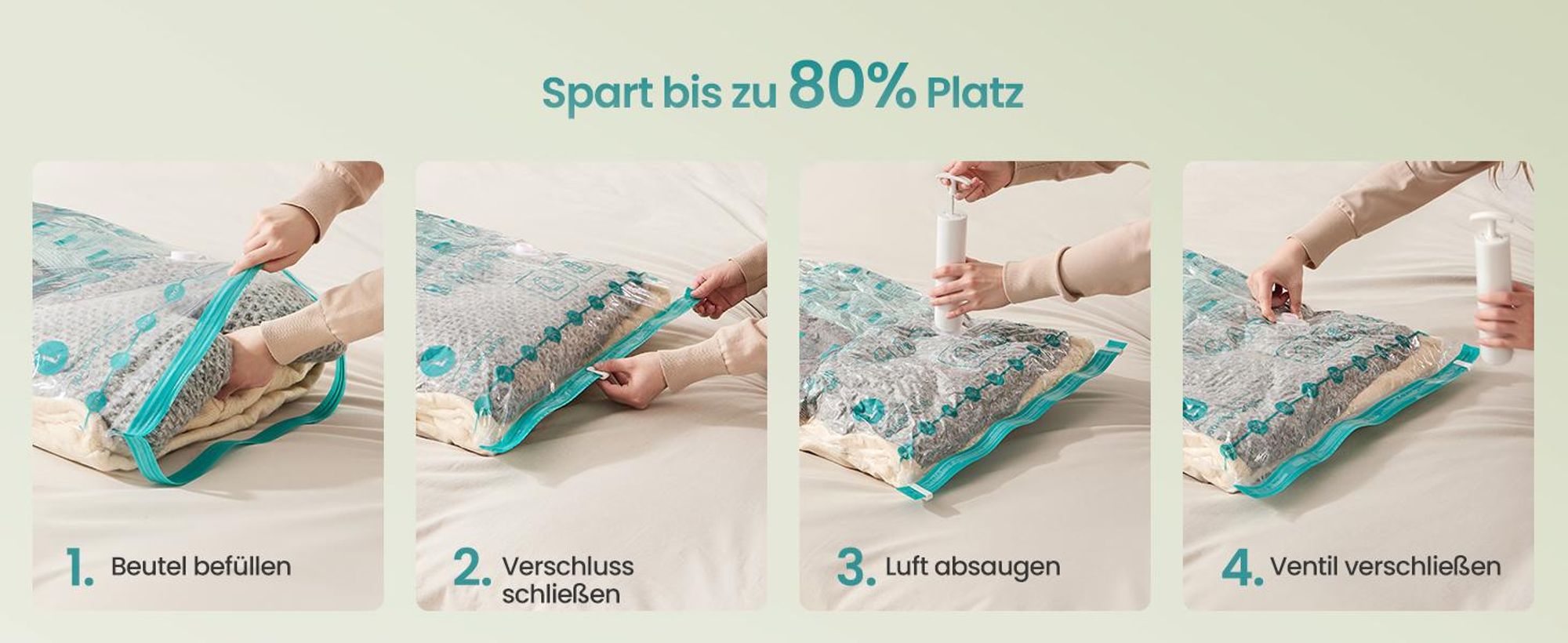 SONGMICS Vakuumbeutel Set, 6 wiederverwendbare Aufbewahrungsbeutel für Kleidung, platzsparend, M, transparent