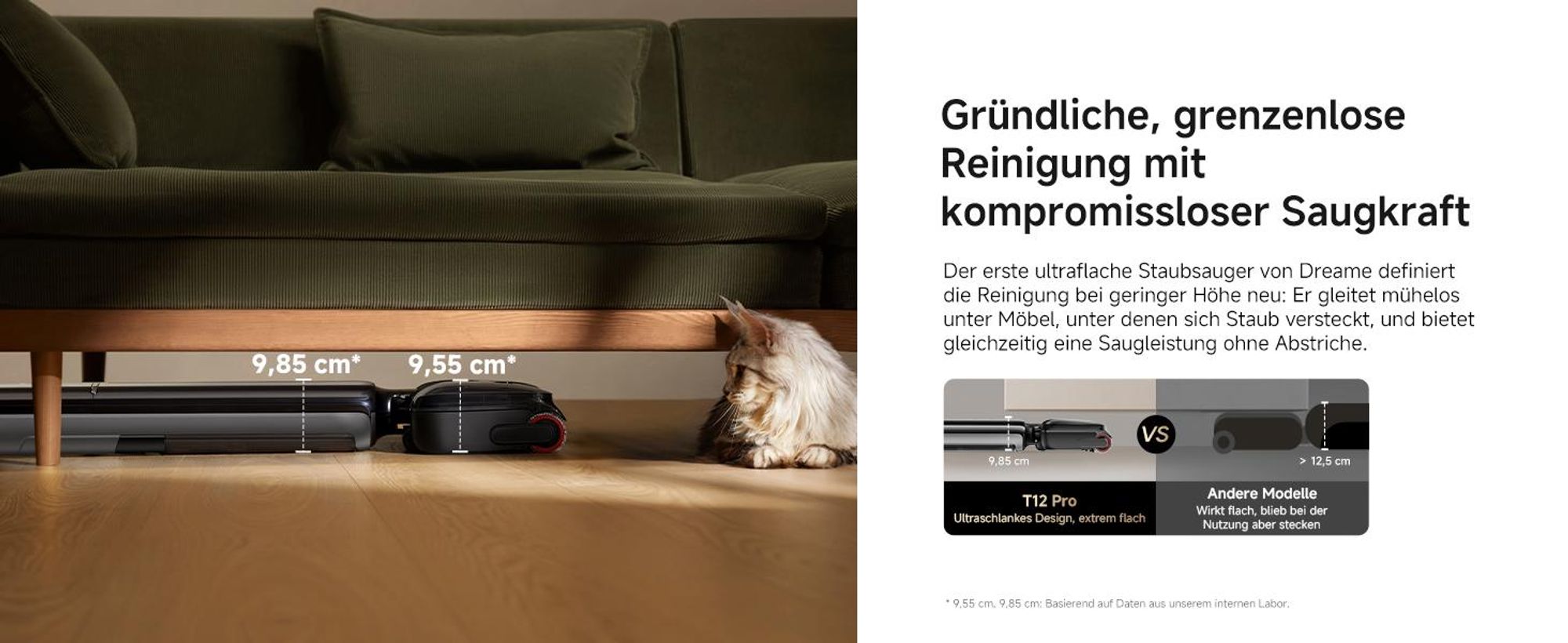 DREAME T12 Pro Nass-und Trockensauger,9.85cm Ultraschlank,25kPa Saugkraft,Kabellos,95°C Heißwäsche&Heißlufttrocknung,Verwicklungsfrei,60Min,Dunkelgrau