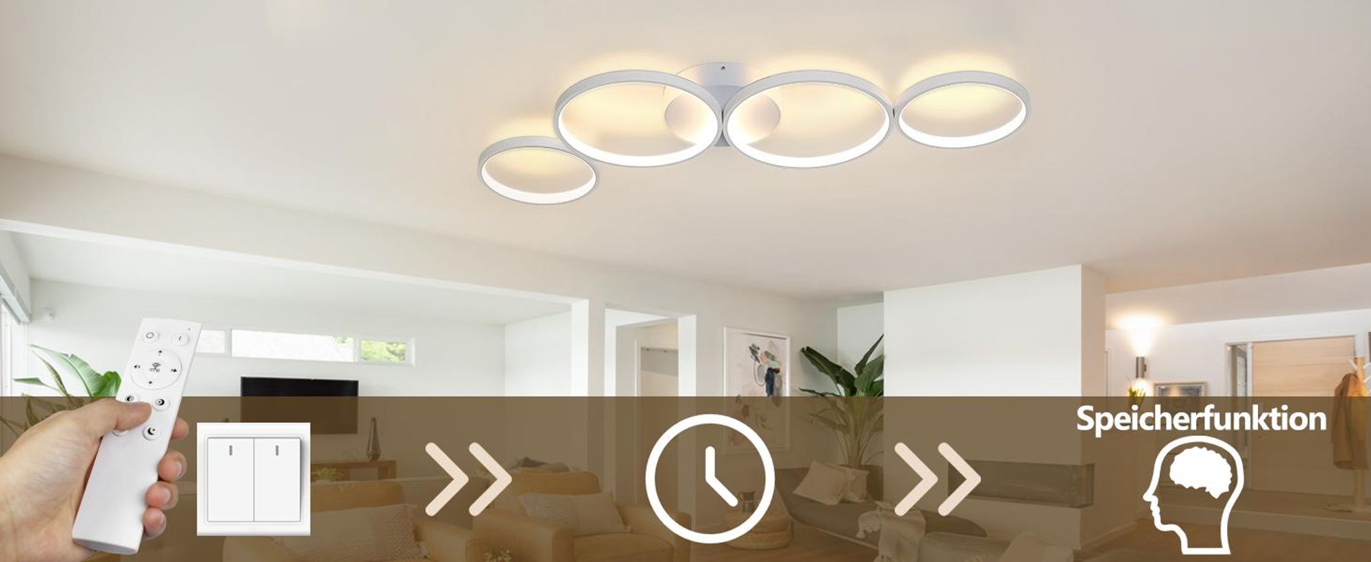 ZMH LED Deckenleuchte 55W Dimmbar mit Fernbedienung Modern 4 Flammig in Ringoptik Deckenlampe Rund Innen Metall für Wohnzimmer Schlafzimmer Weiß