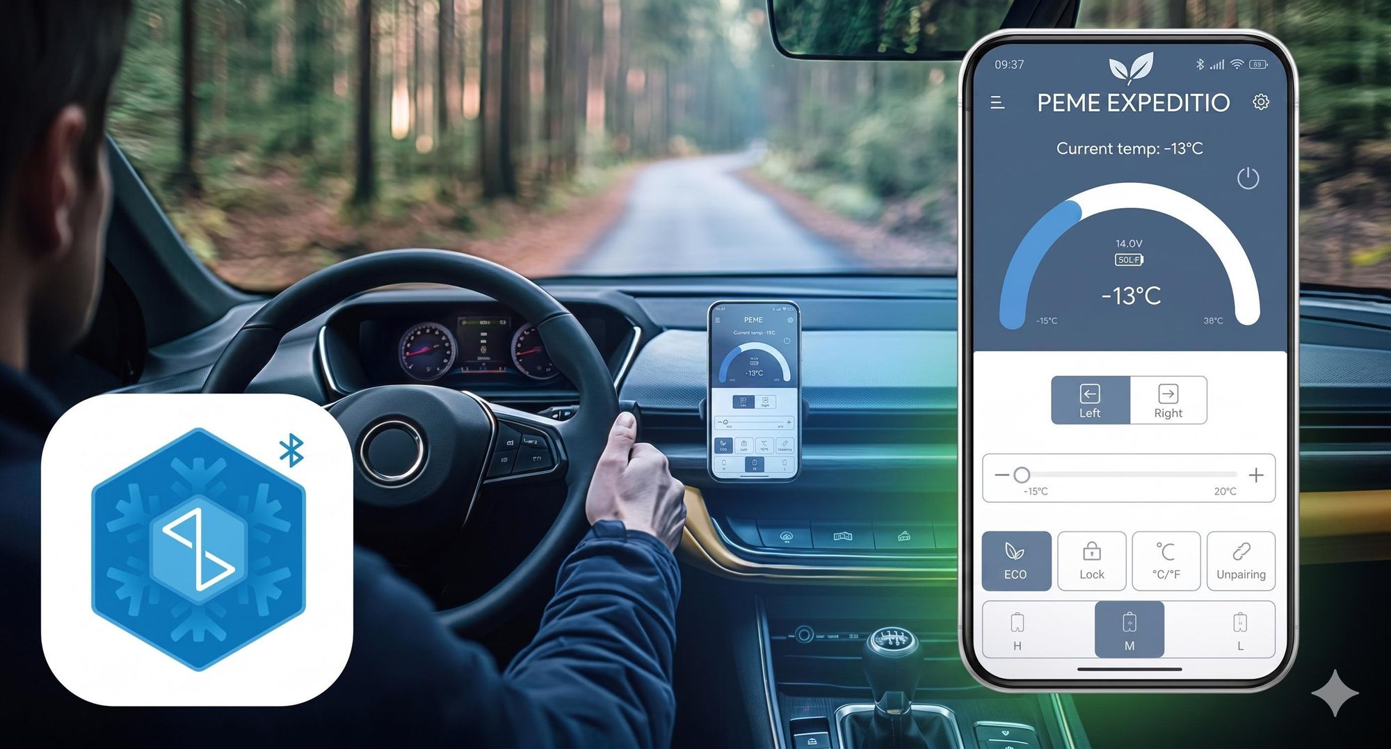 PEME Quest 15 Kompressor Kühlbox 15L - Autokühlschrank Elektrische Gefrierbox Auto PKW Wohnmobil Camping Mini Kühlschrank Kühltruhe App Tragbar -20°C