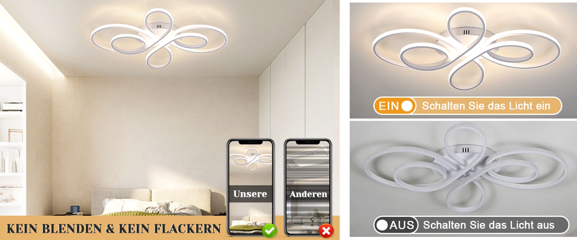 ZMH Deckenlampe LED Deckenleuchte Dimmbar Wohnzimmerlampe 78W Schlafzimmerlampe Weiß mit Fernbedienung Deckenbeleuchtung Groß für Esszimmer Büro Küche