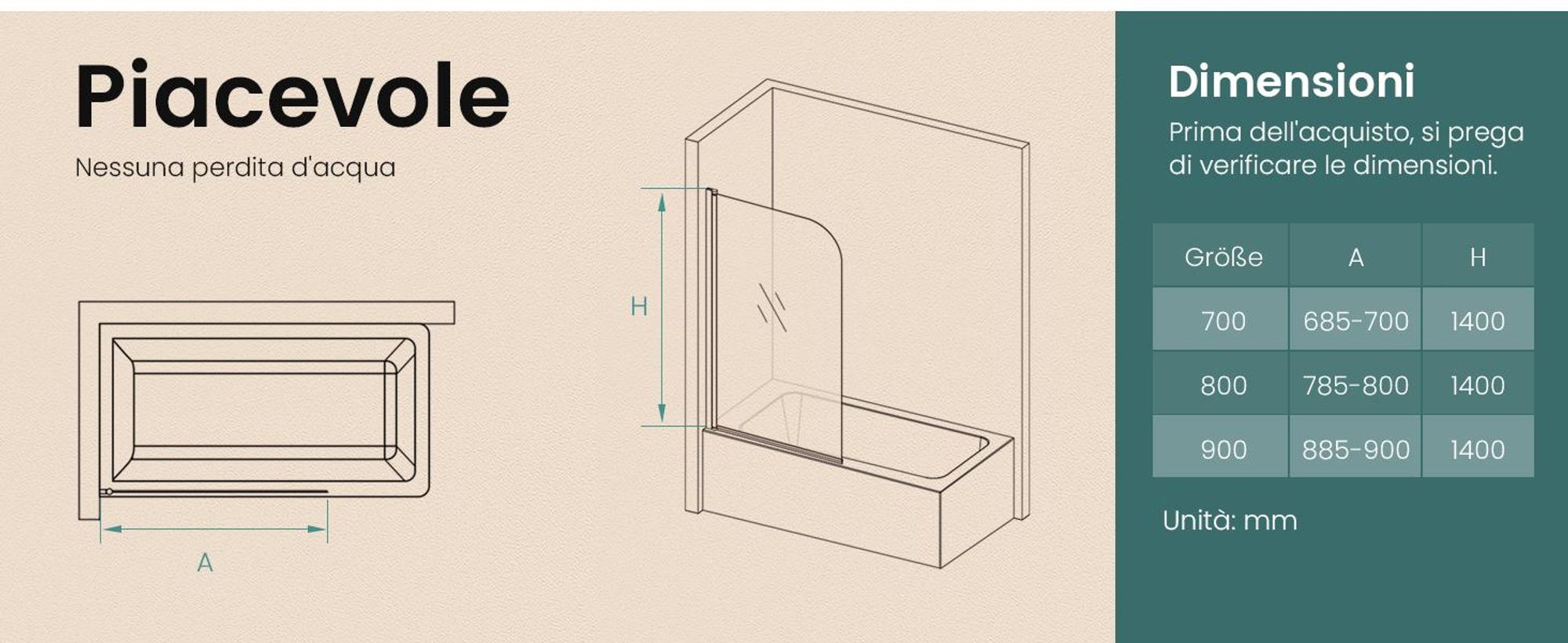 EMKE 70x140cm Parete divisoria per vasca da bagno Schermo pieghevole Cabina doccia Accessorio per vasca da bagno NANO rivestimento easy-clean